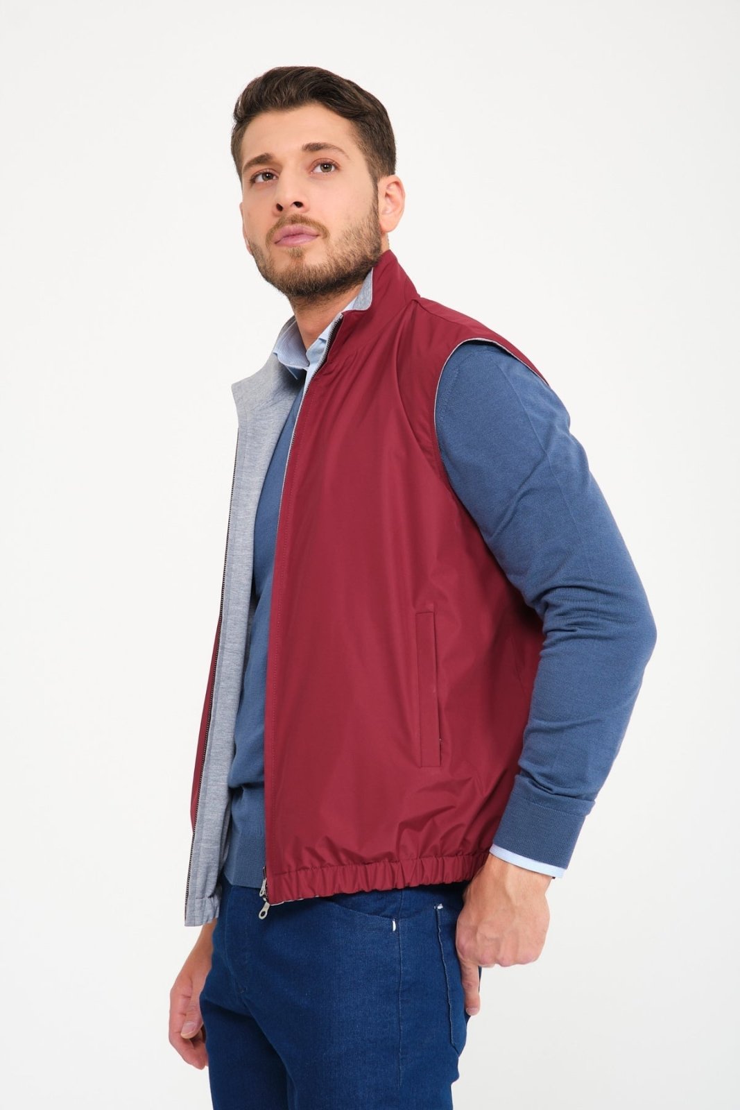 Grey / Red Double Face Waterproof Vest - ADAMO