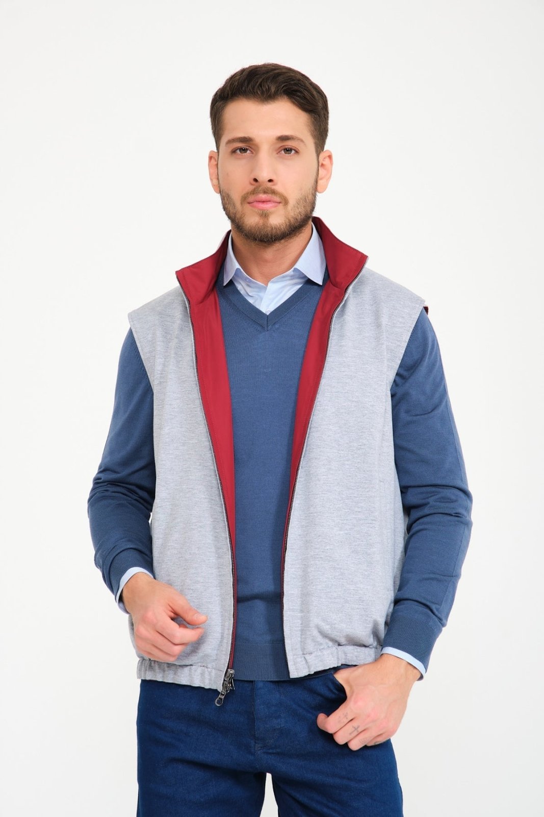 Grey / Red Double Face Waterproof Vest - ADAMO