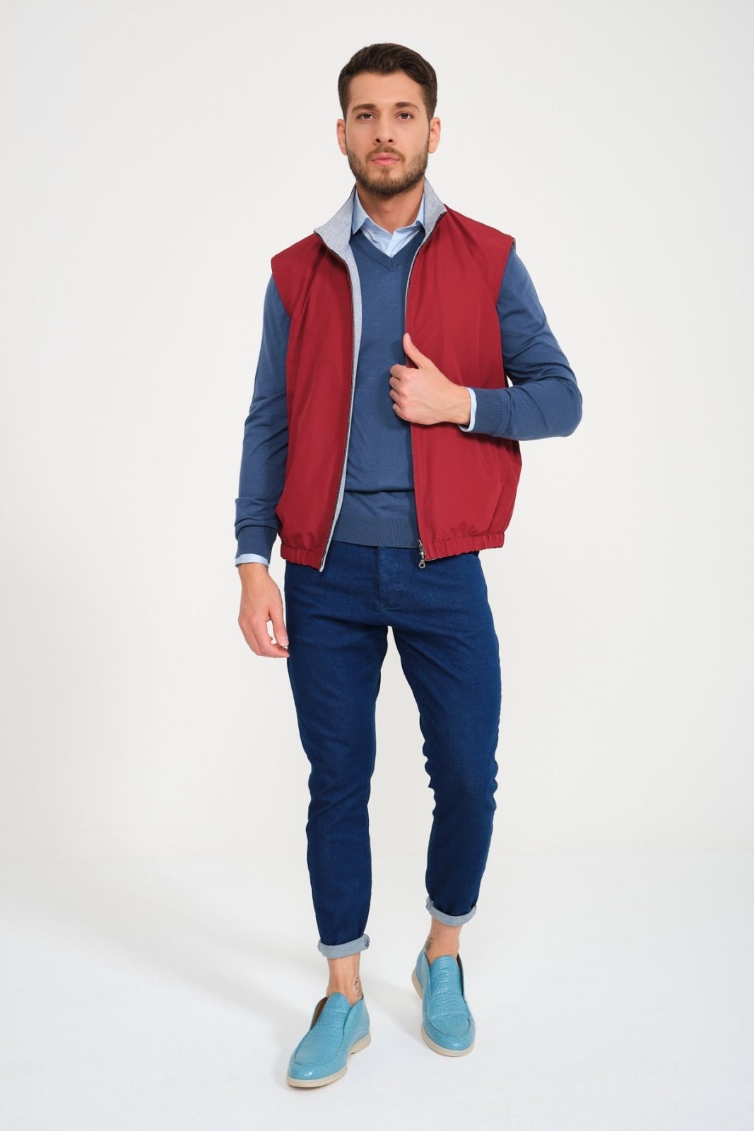 Grey / Red Double Face Waterproof Vest - ADAMO