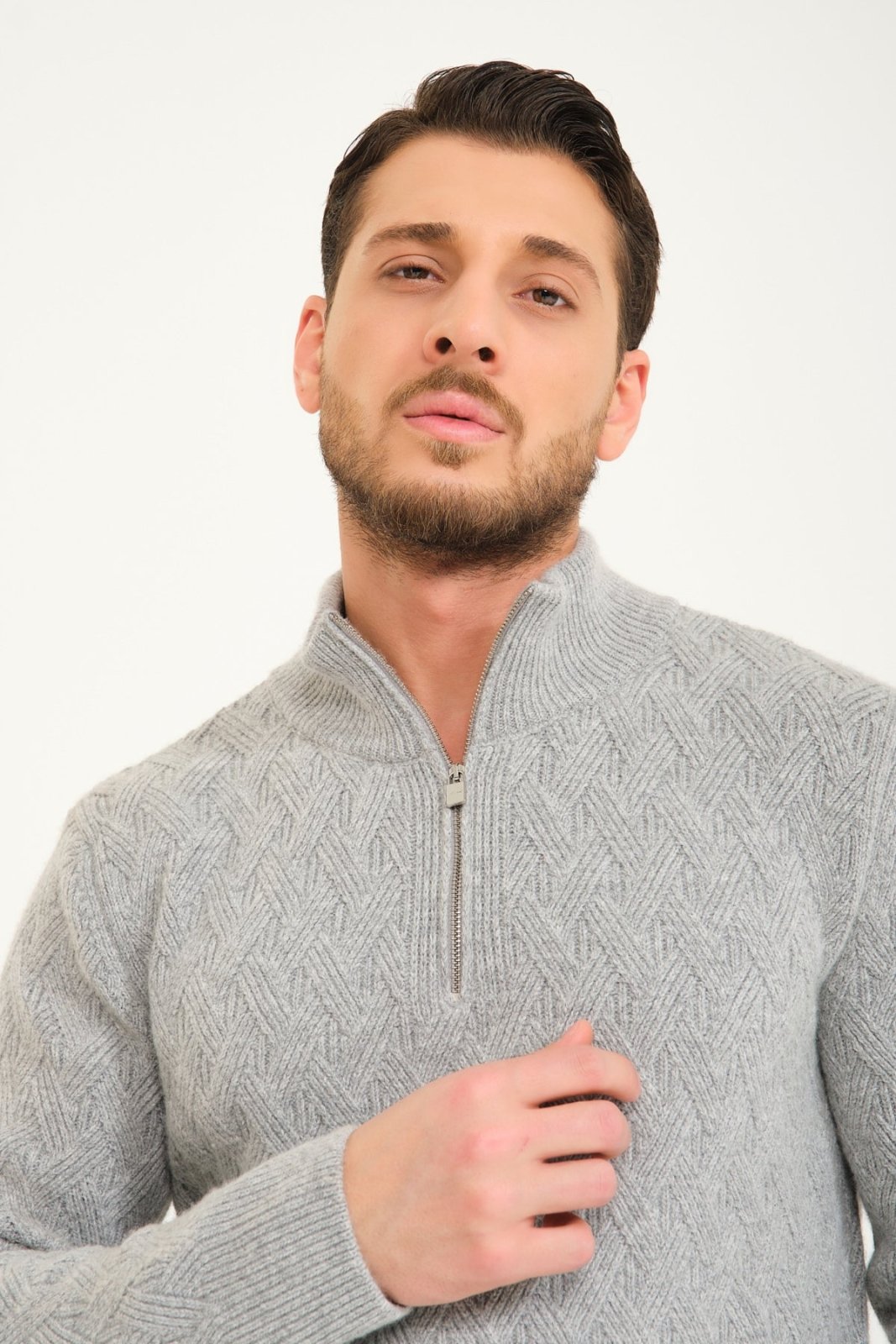 Grey Wool Knit Sweater - ADAMO