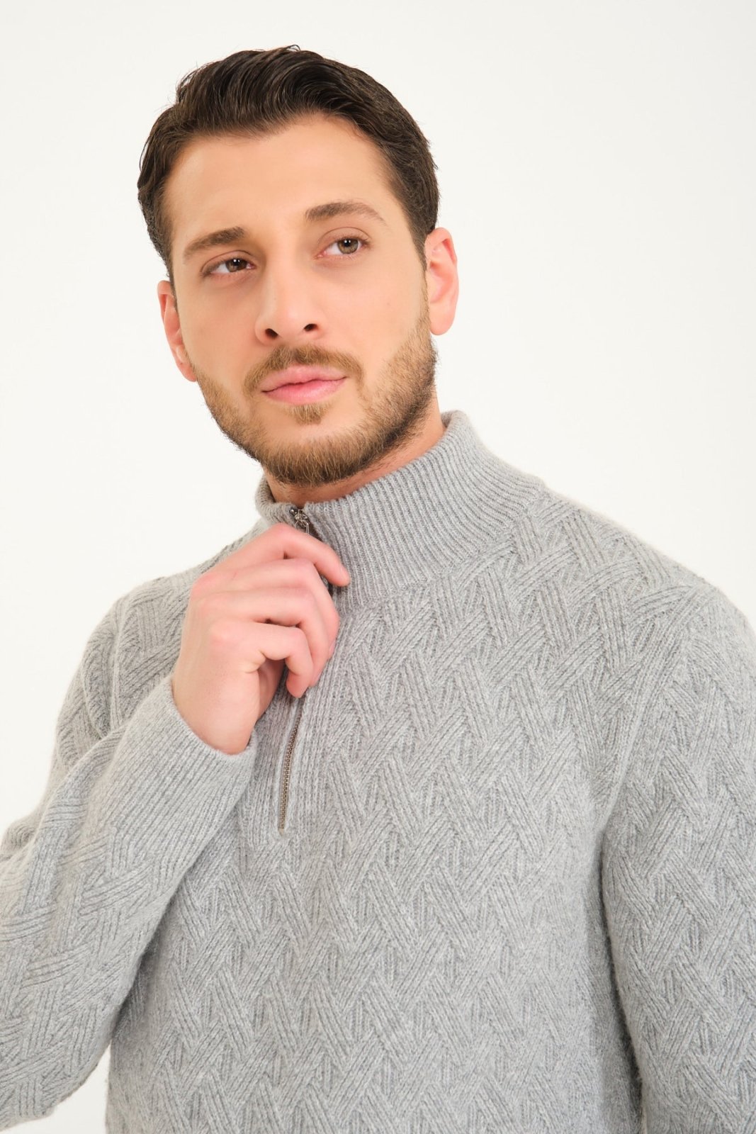 Grey Wool Knit Sweater - ADAMO