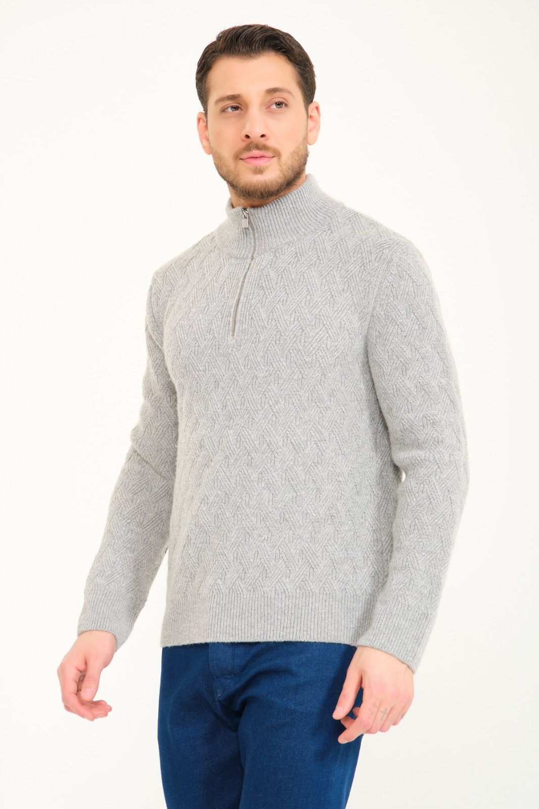 Grey Wool Knit Sweater - ADAMO