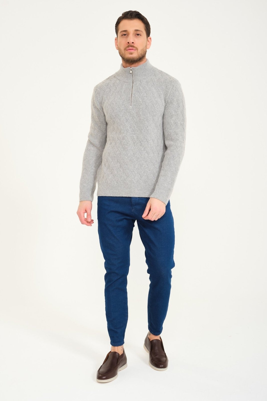 Grey Wool Knit Sweater - ADAMO