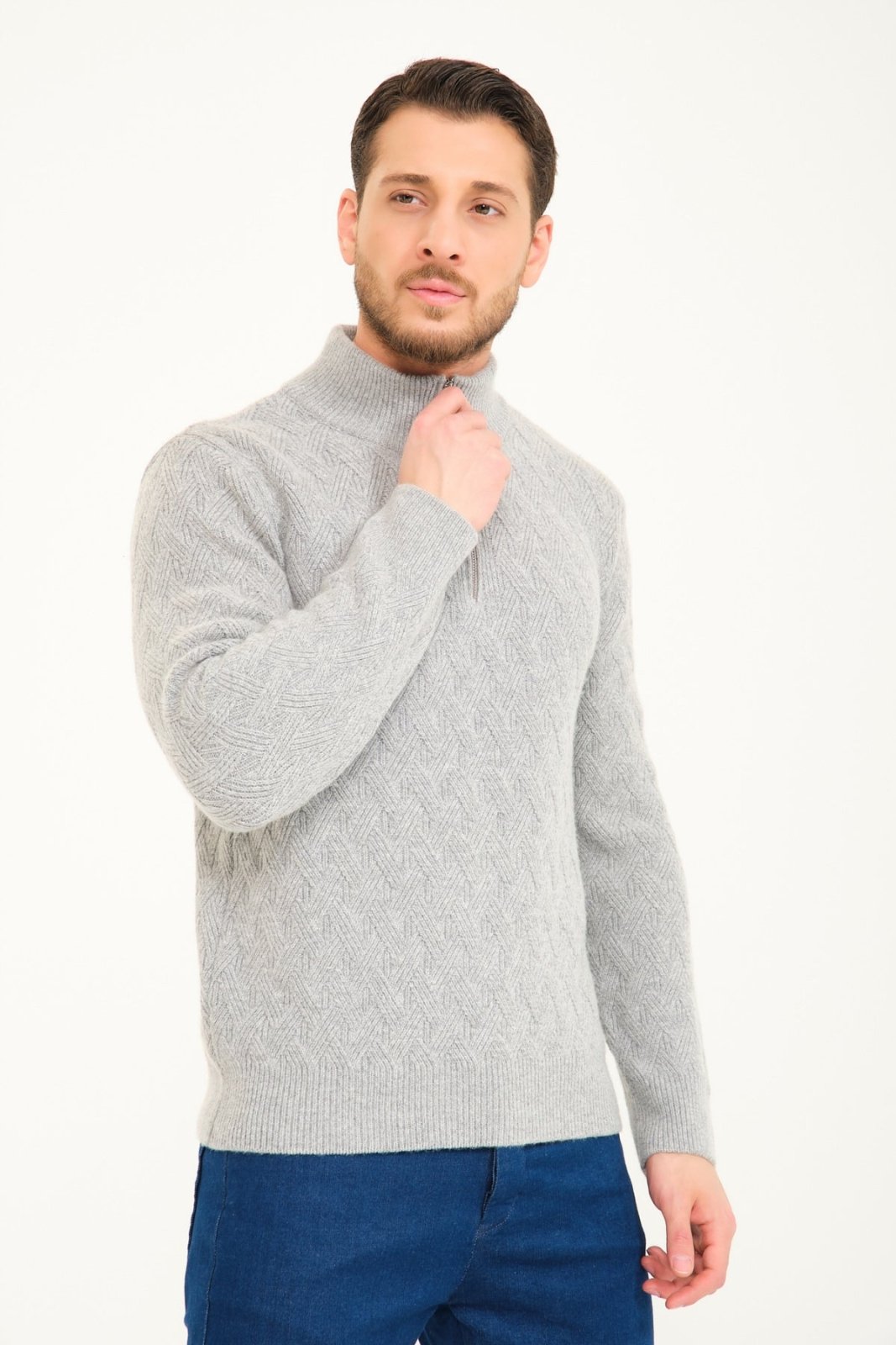 Grey Wool Knit Sweater - ADAMO