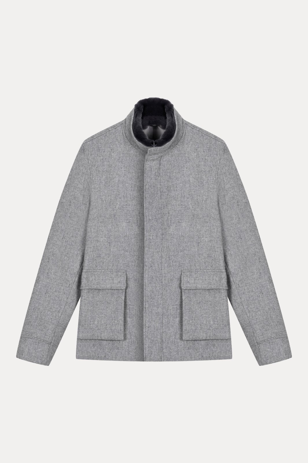 Grey Wool Rex Fur Jacket Jacket - ADAMO