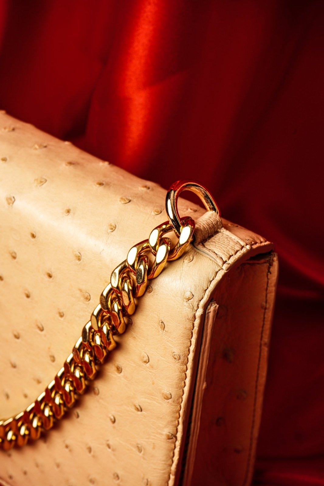 Handmade Cream Beige Ostrich Leather Bag - ADAMO