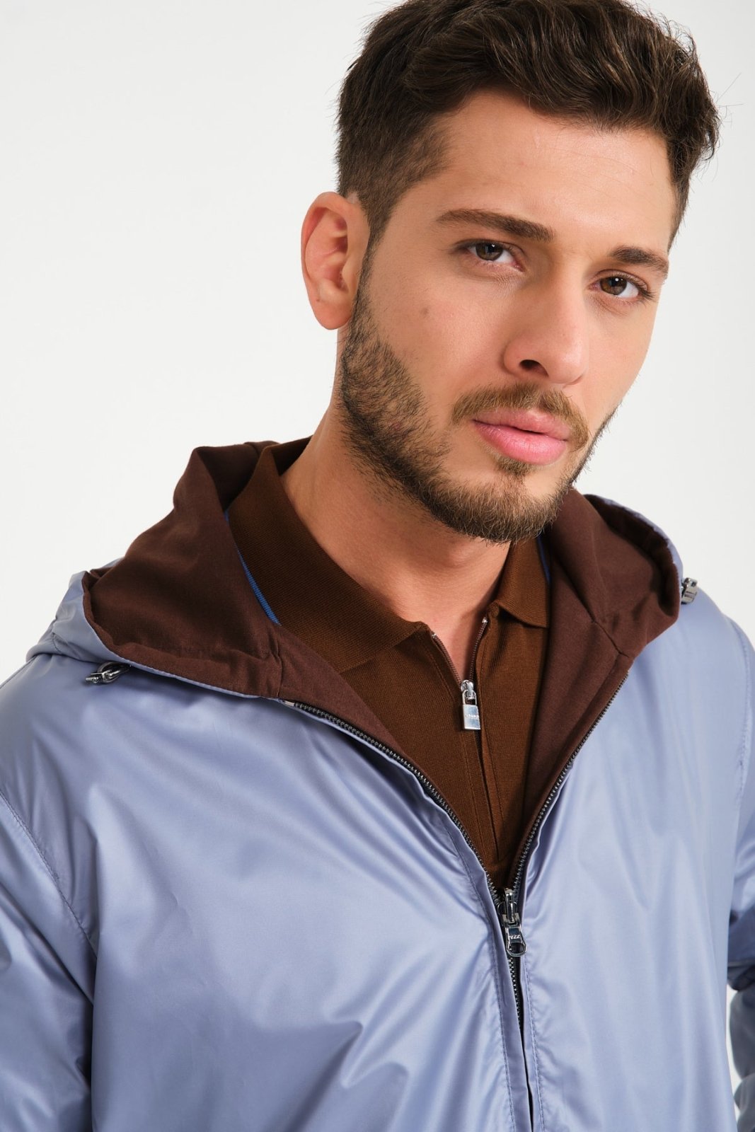 Ice Grey / Burgundy Double Face Waterproof Jacket - ADAMO