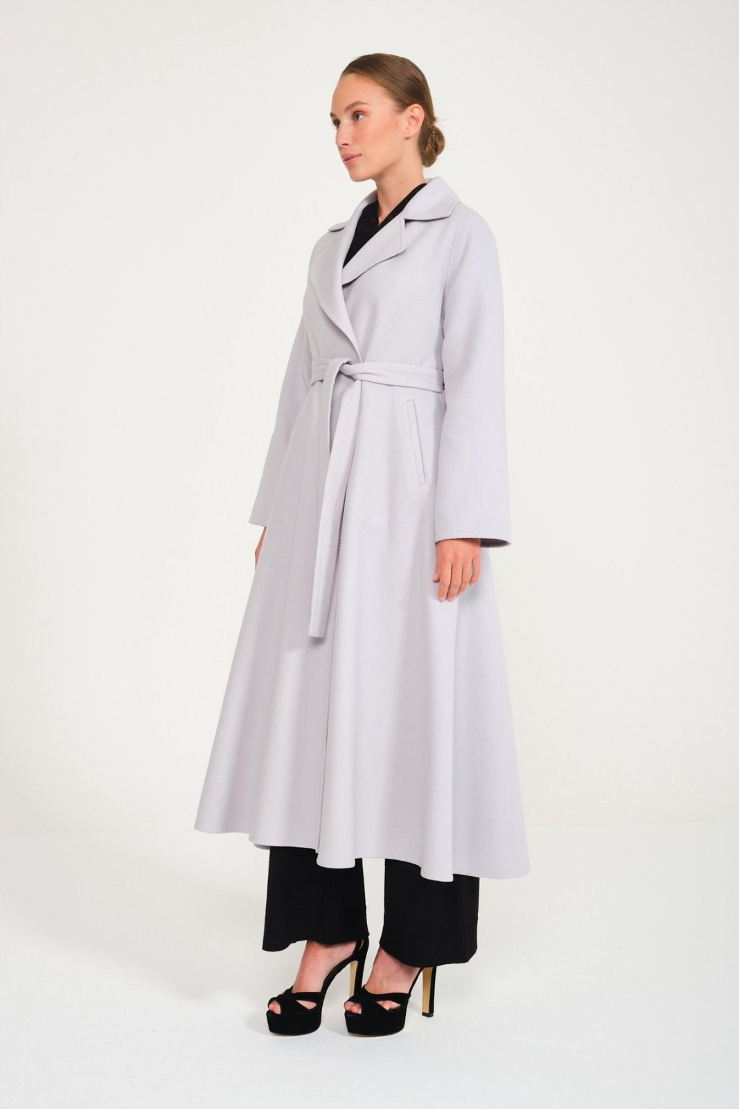 Ice Grey Long Wool Coat - ADAMO