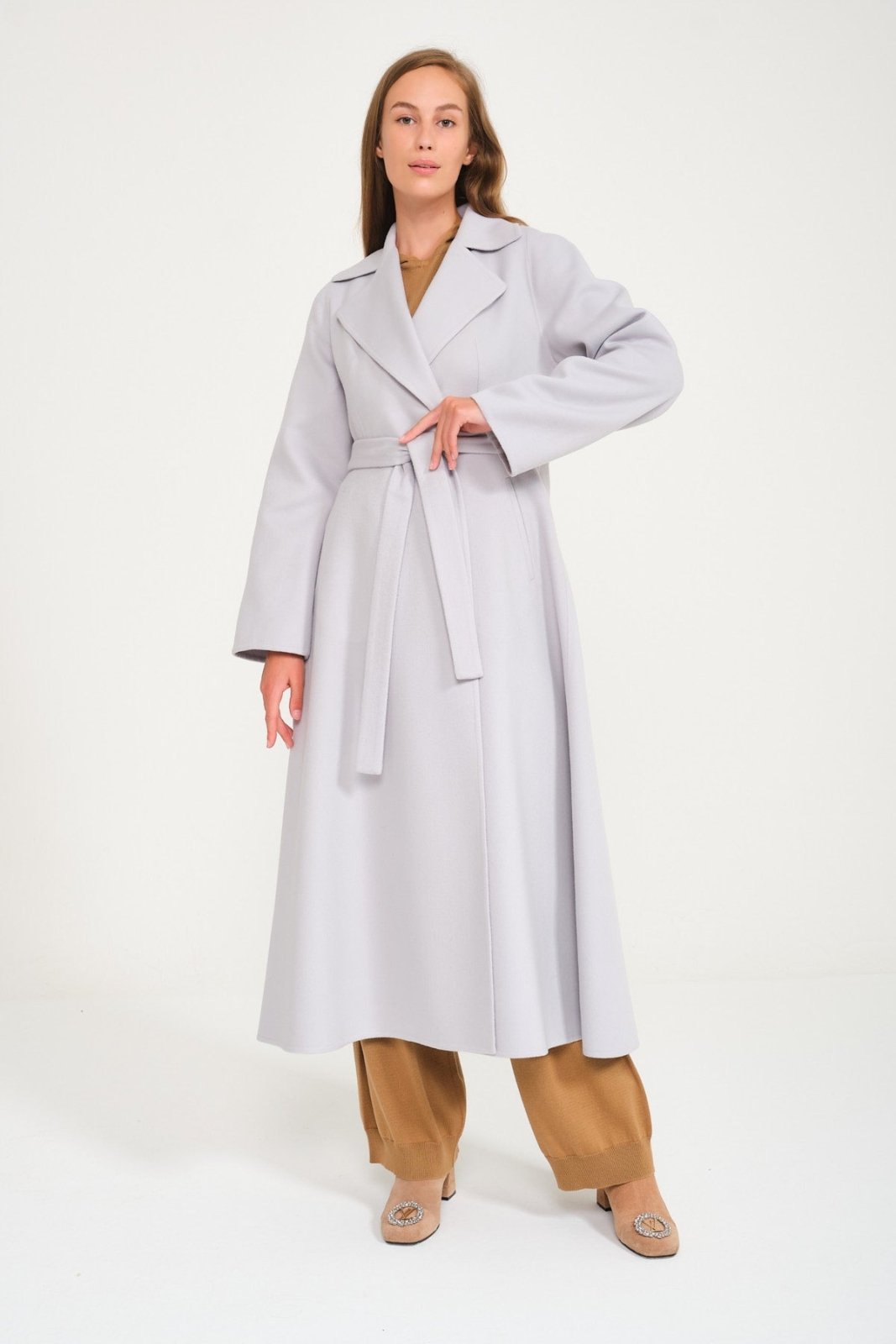 Ice Grey Long Wool Coat - ADAMO