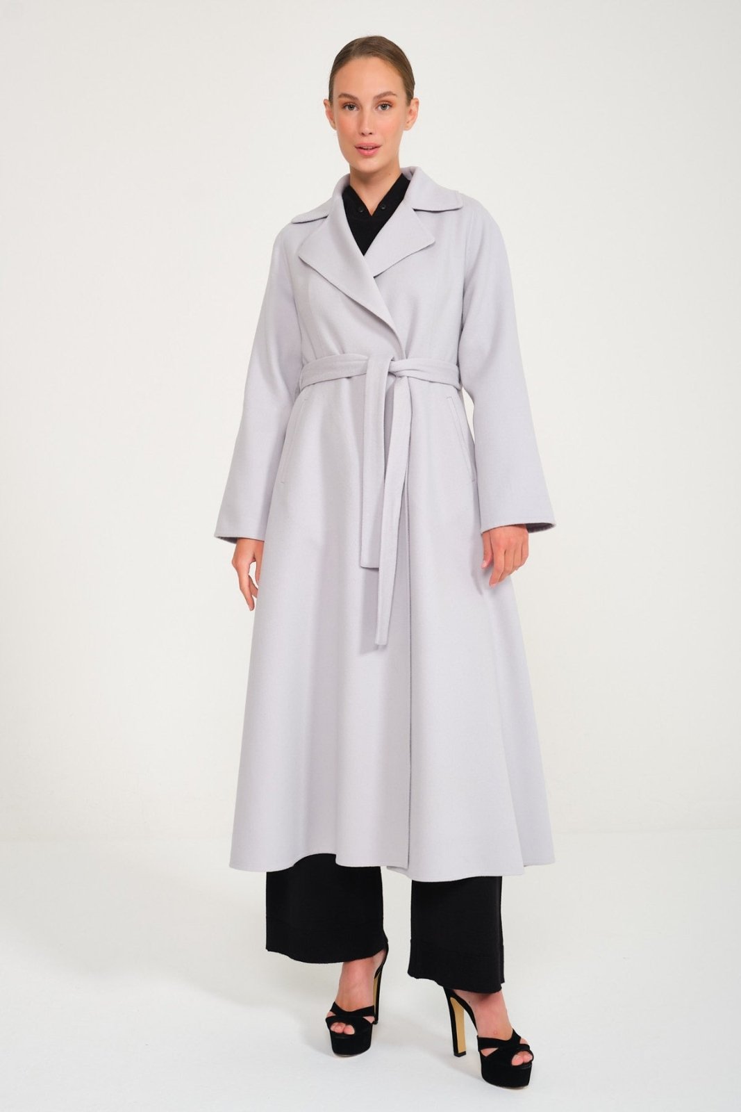 Ice Grey Long Wool Coat - ADAMO