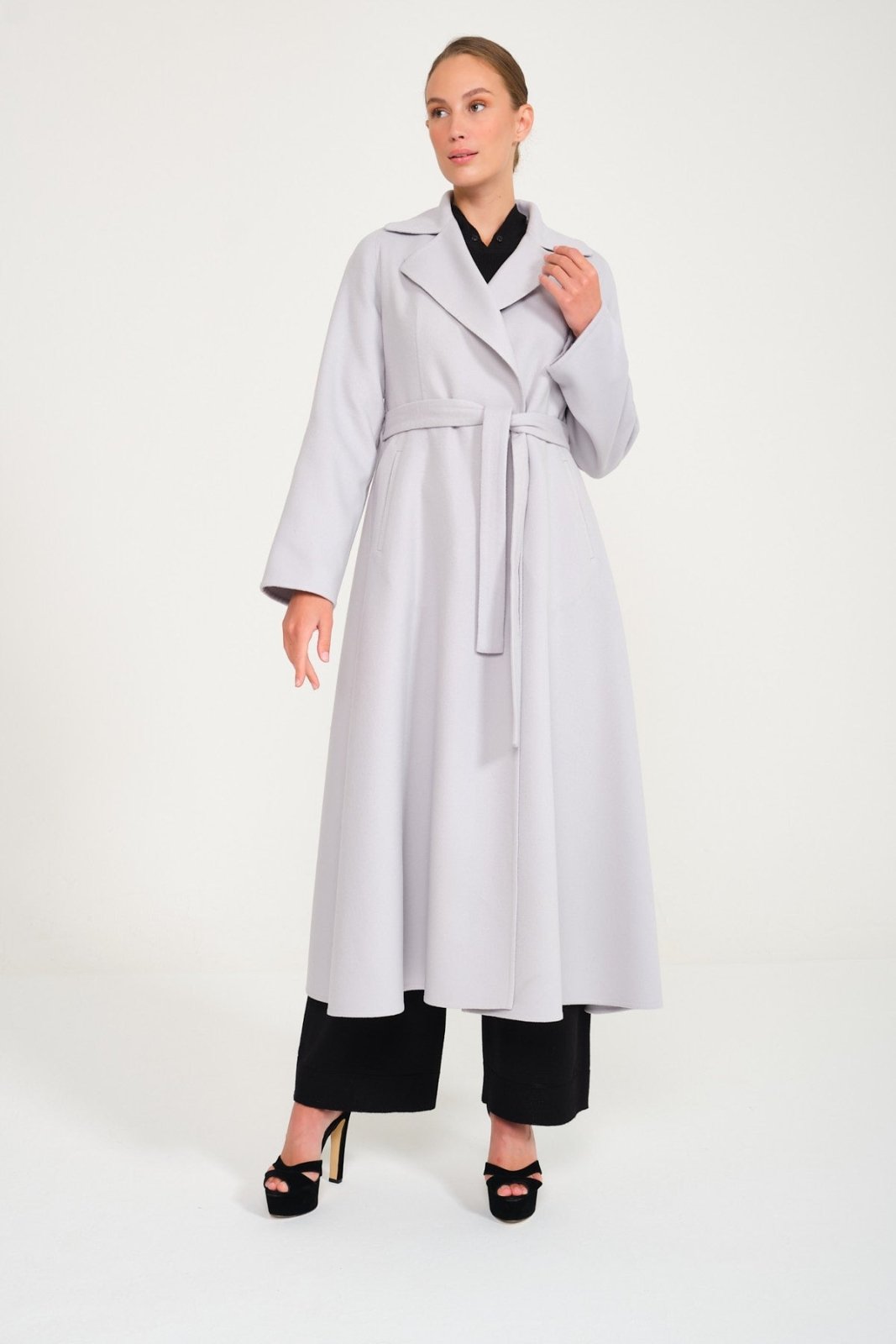 Ice Grey Long Wool Coat - ADAMO