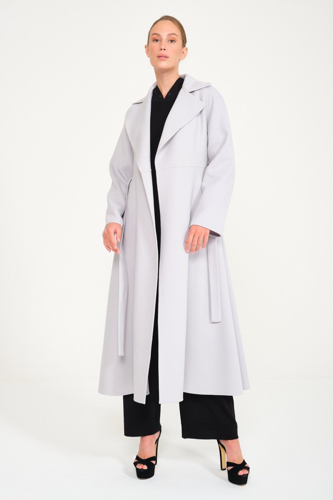 Ice Grey Long Wool Coat - ADAMO