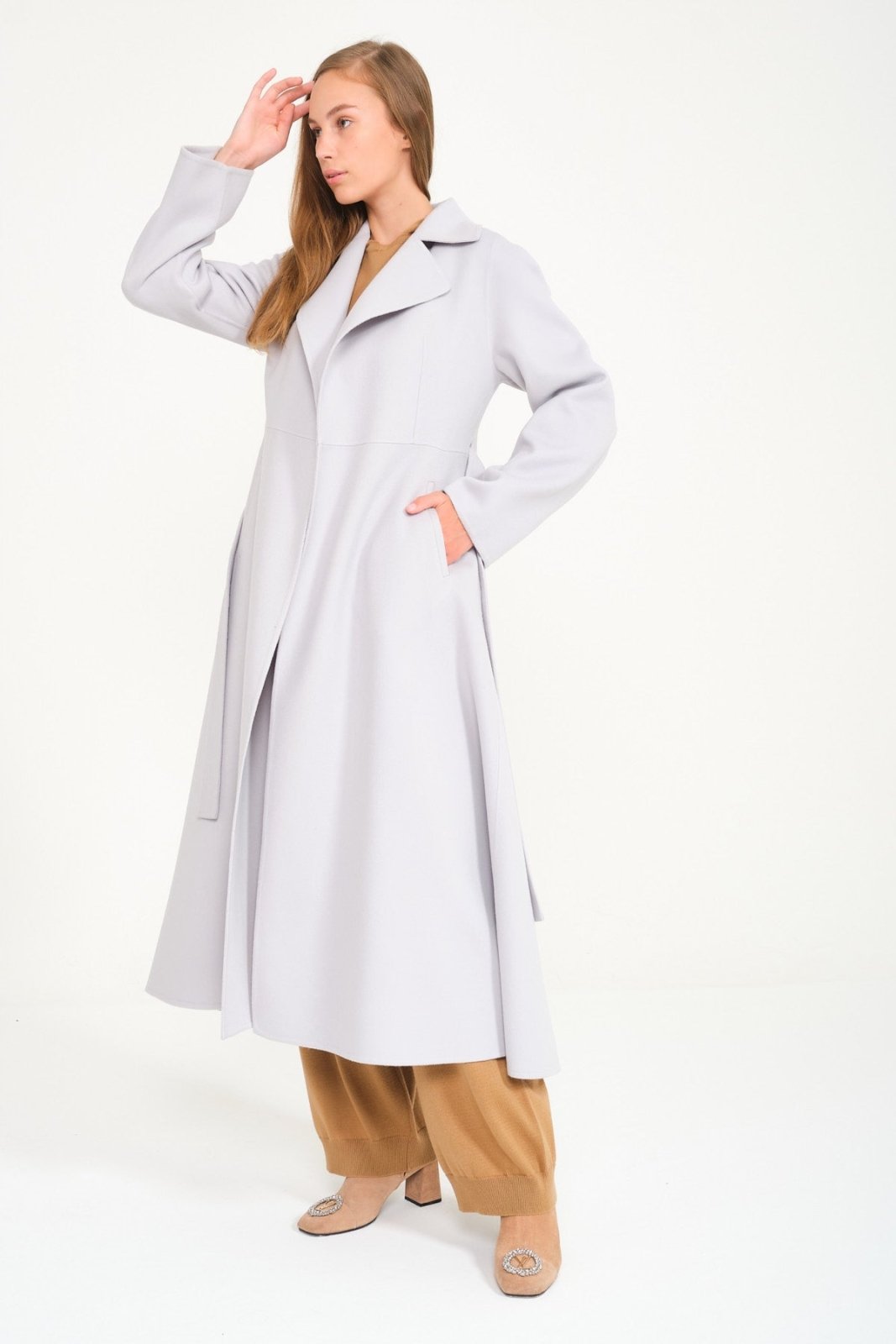 Ice Grey Long Wool Coat - ADAMO