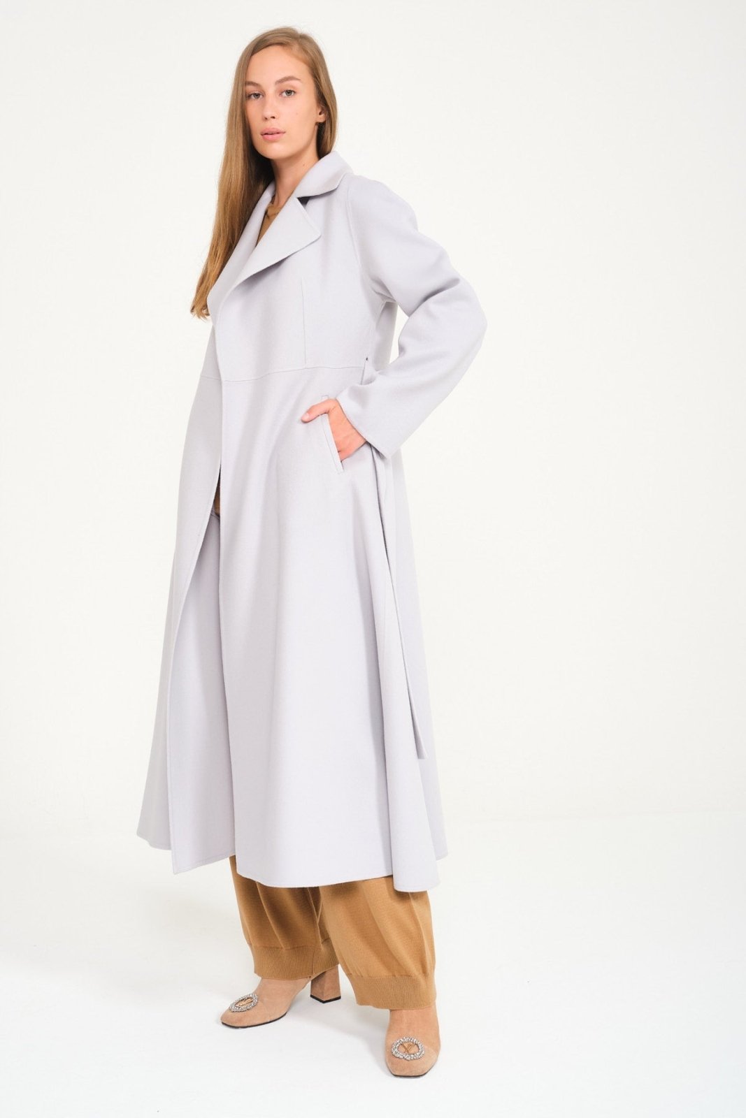 Ice Grey Long Wool Coat - ADAMO