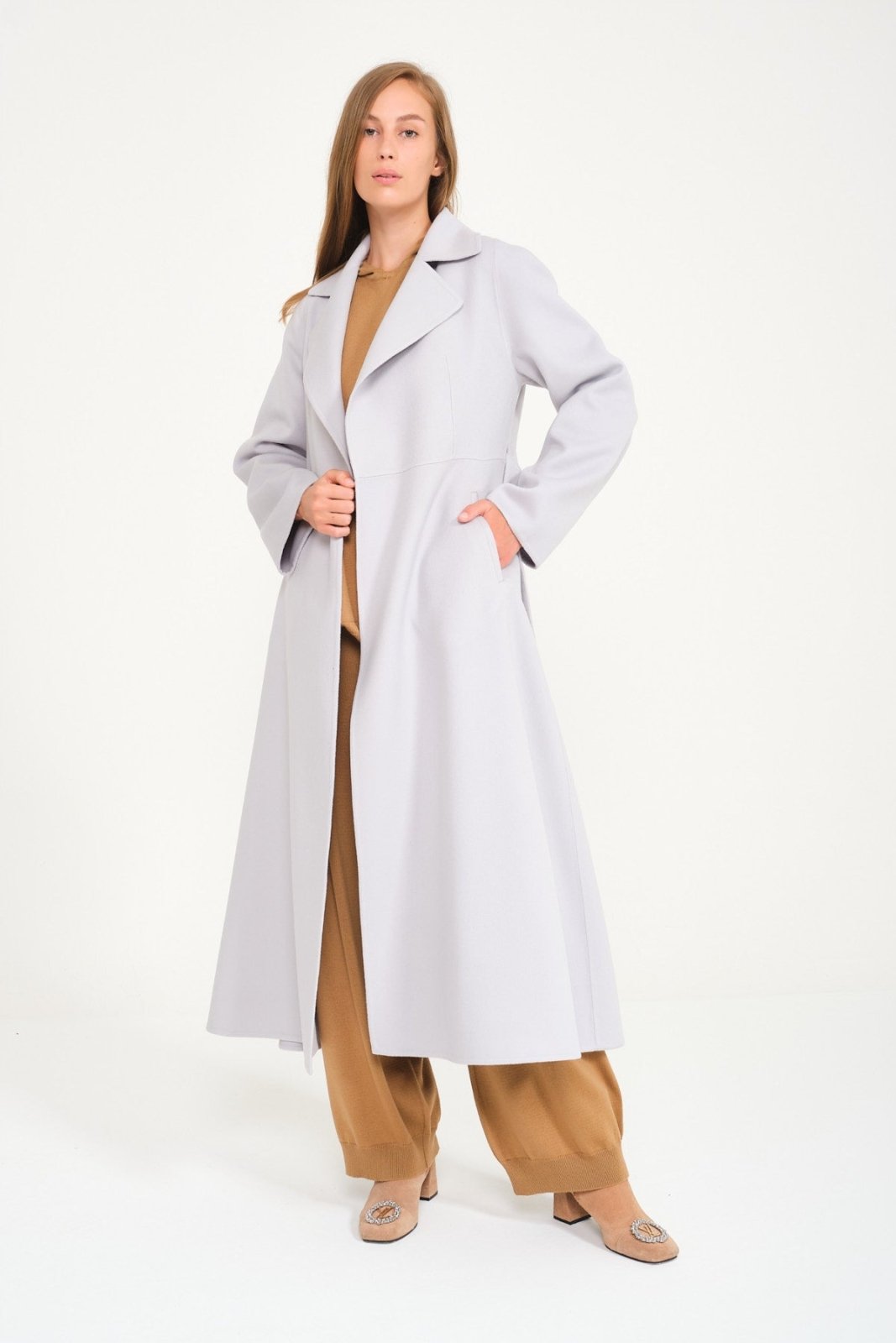 Ice Grey Long Wool Coat - ADAMO