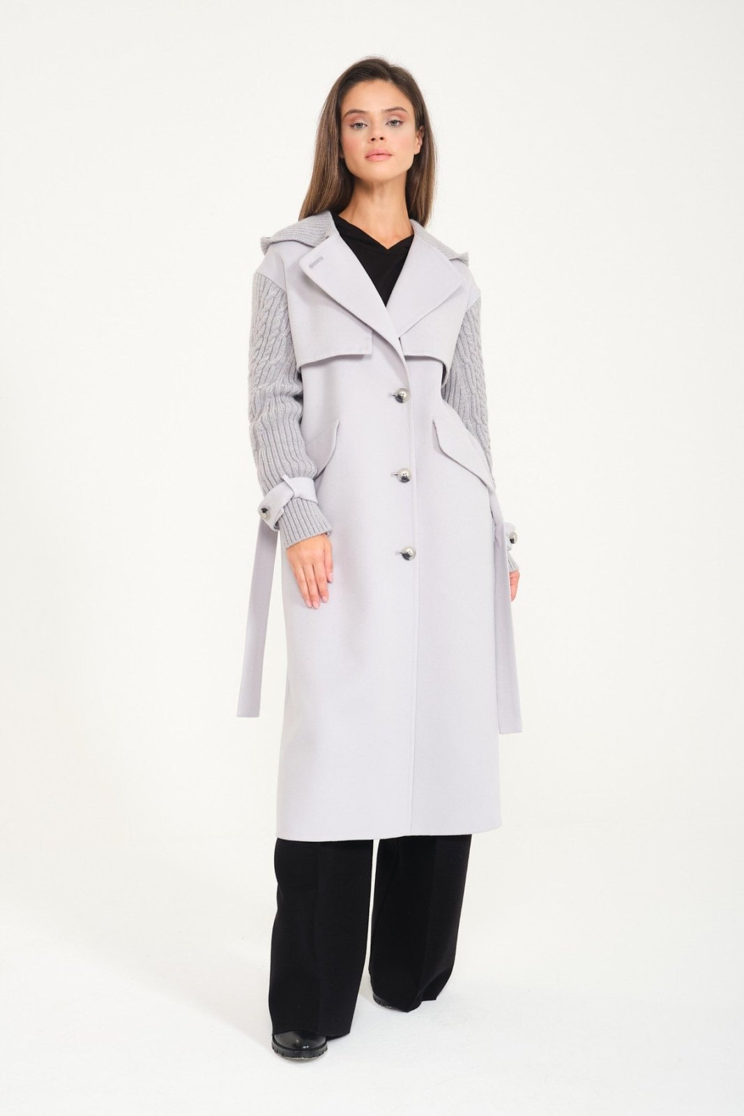 Ice Grey Wool Long Coat - ADAMO