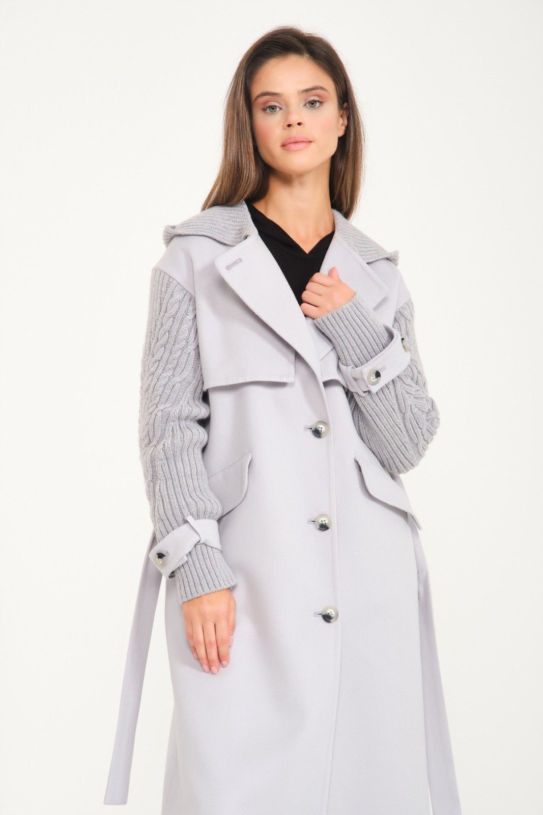 Ice Grey Wool Long Coat - ADAMO