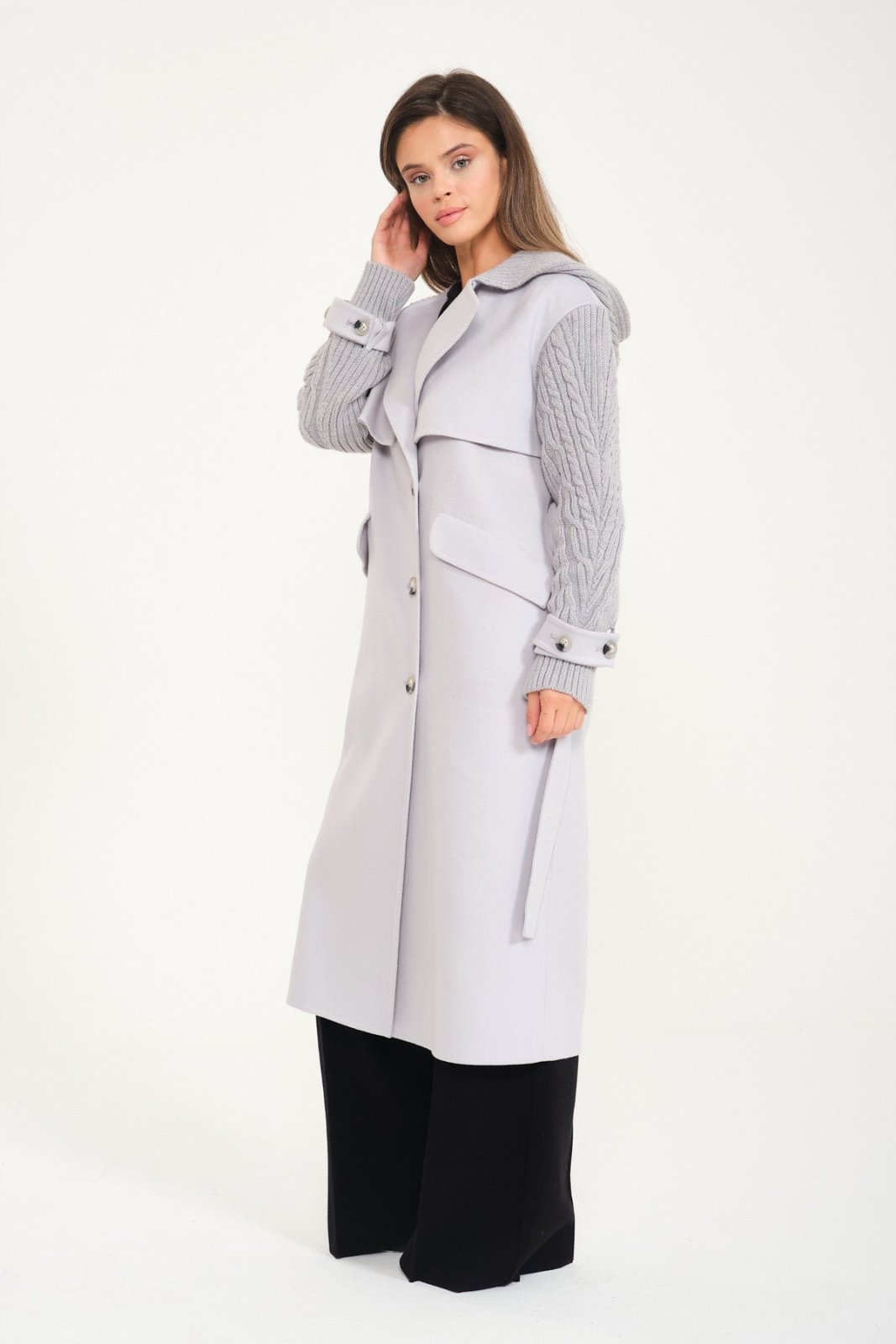 Ice Grey Wool Long Coat - ADAMO