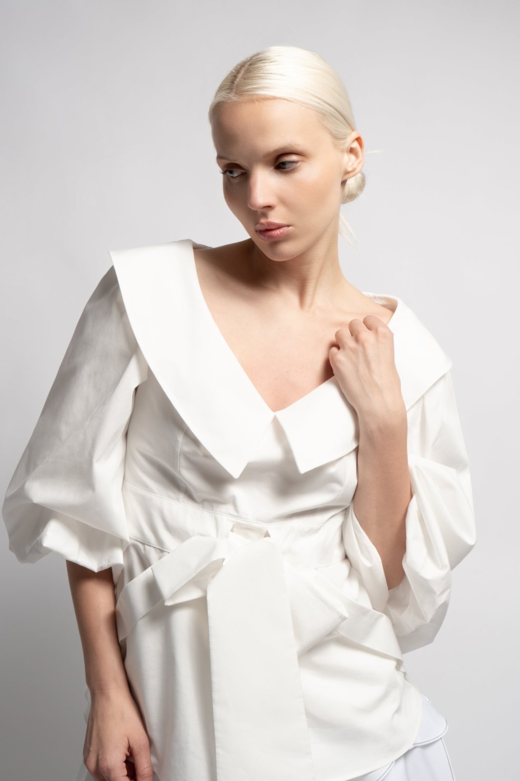 Ivory Cotton Bow - Tie Blouse - ADAMO