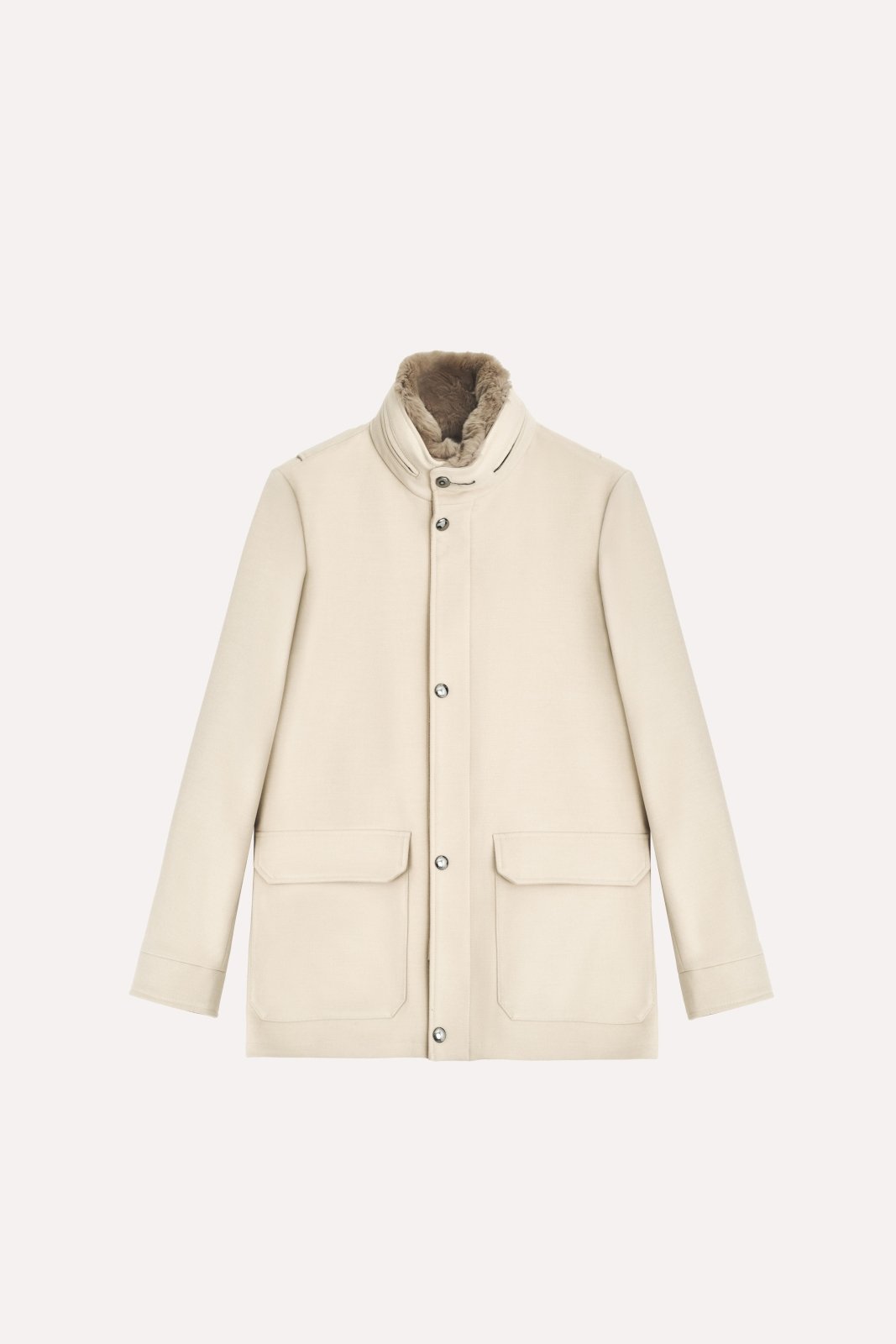 Ivory Crest Wool Coat with Rex Collar - ADAMO