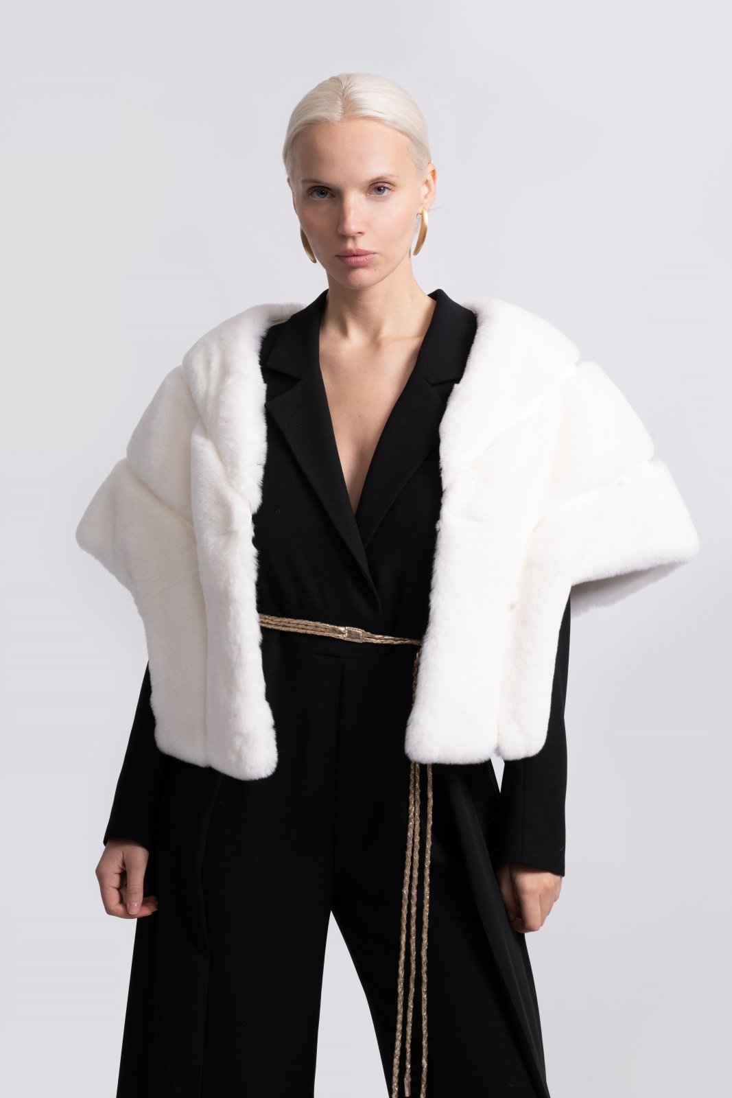 Ivory Eclipse Rex Fur Cape - ADAMO