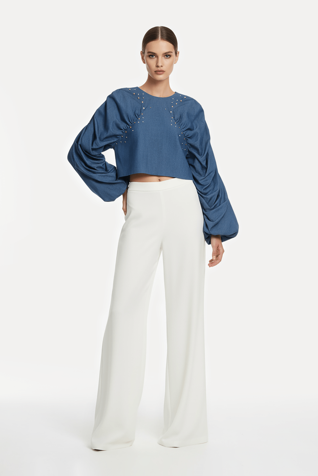 Ivory Fluid Wide - Leg Trousers - ADAMO