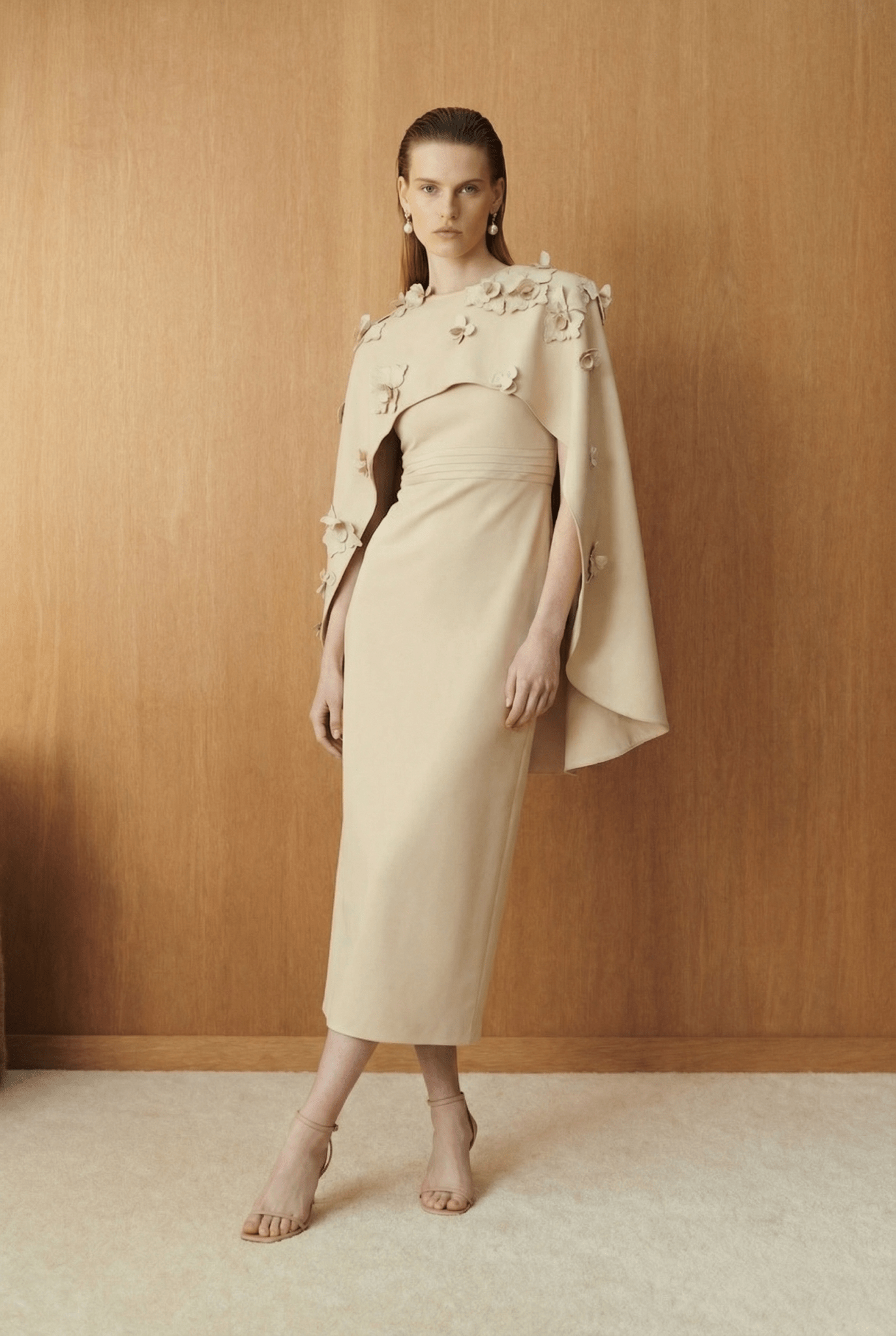 Ivory Petaline Cape - Panel Couture Dress - ADAMO
