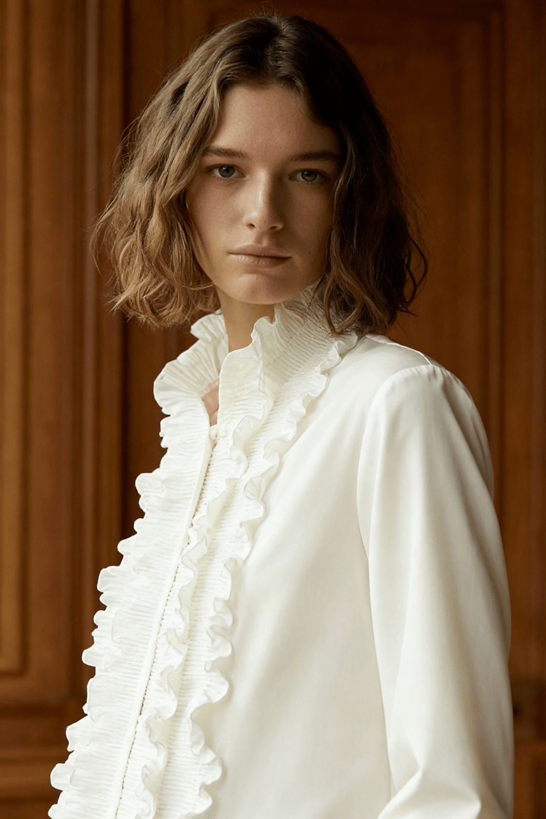 Ivory Ruffled Elegance Shirt - ADAMO