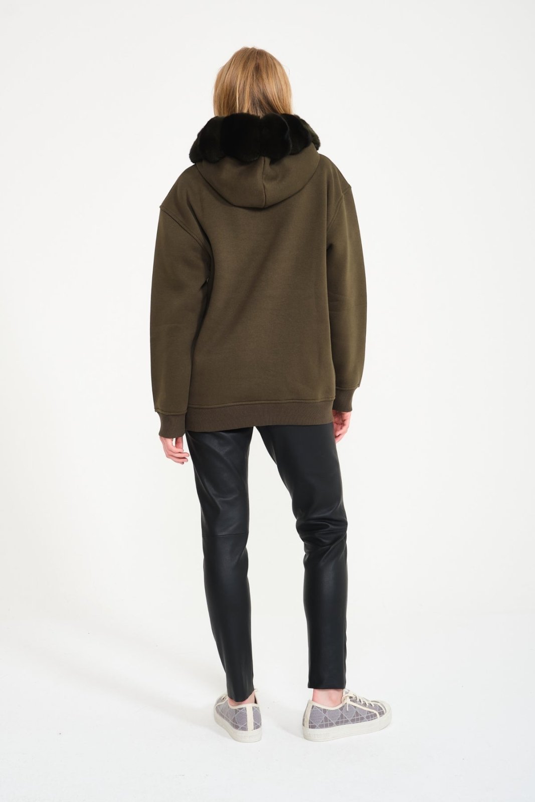 Khaki Chinchilla Fur Lined Hoodie - ADAMO