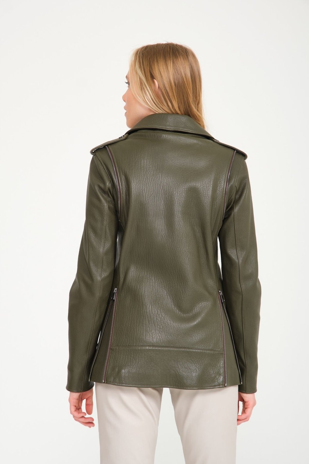 Khaki Leather Jacket - ADAMO