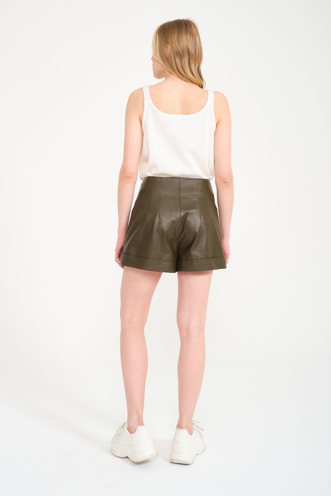 Khaki Leather Short - ADAMO