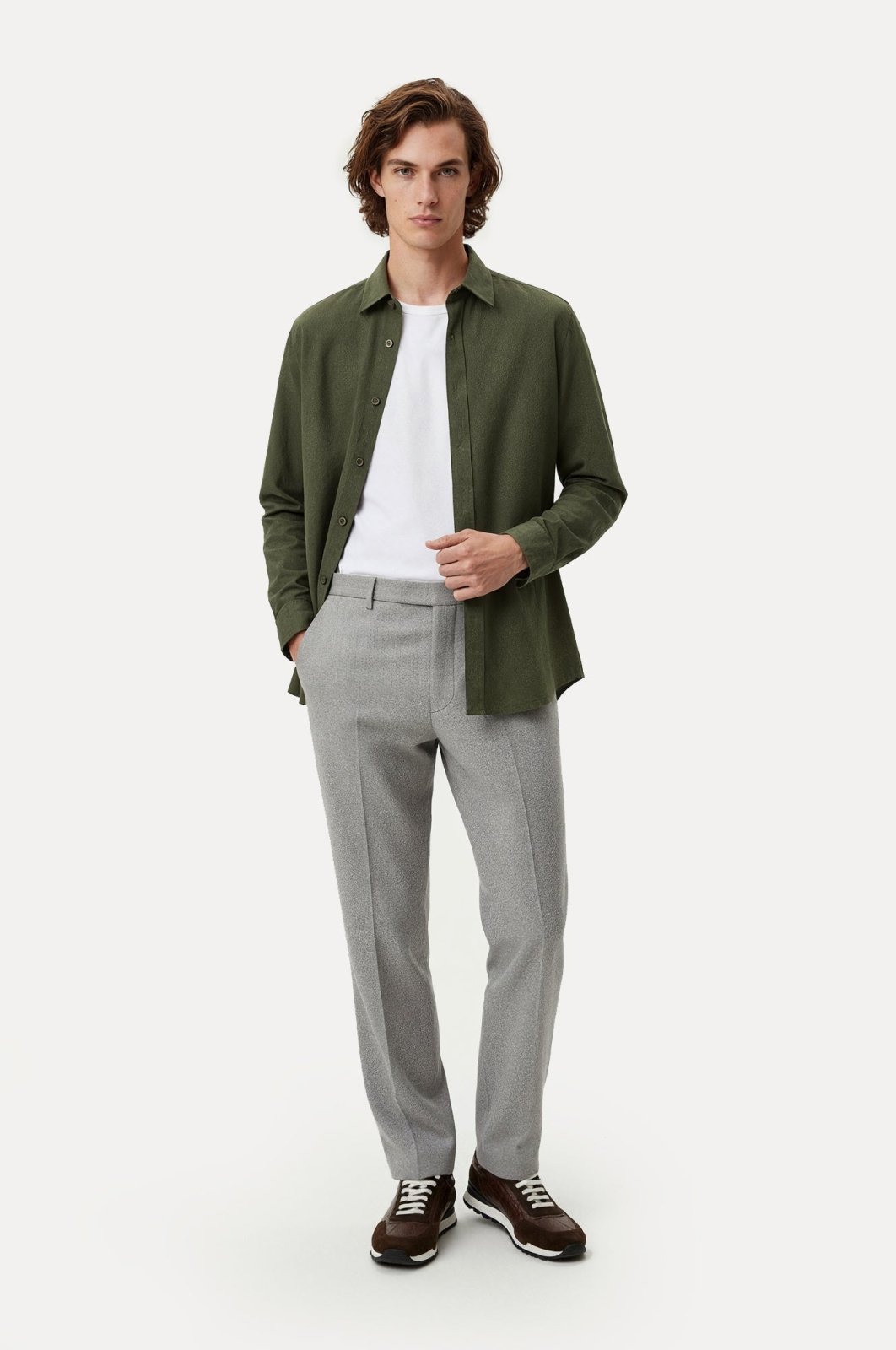 Khaki Textured Button - Down Shirt - ADAMO