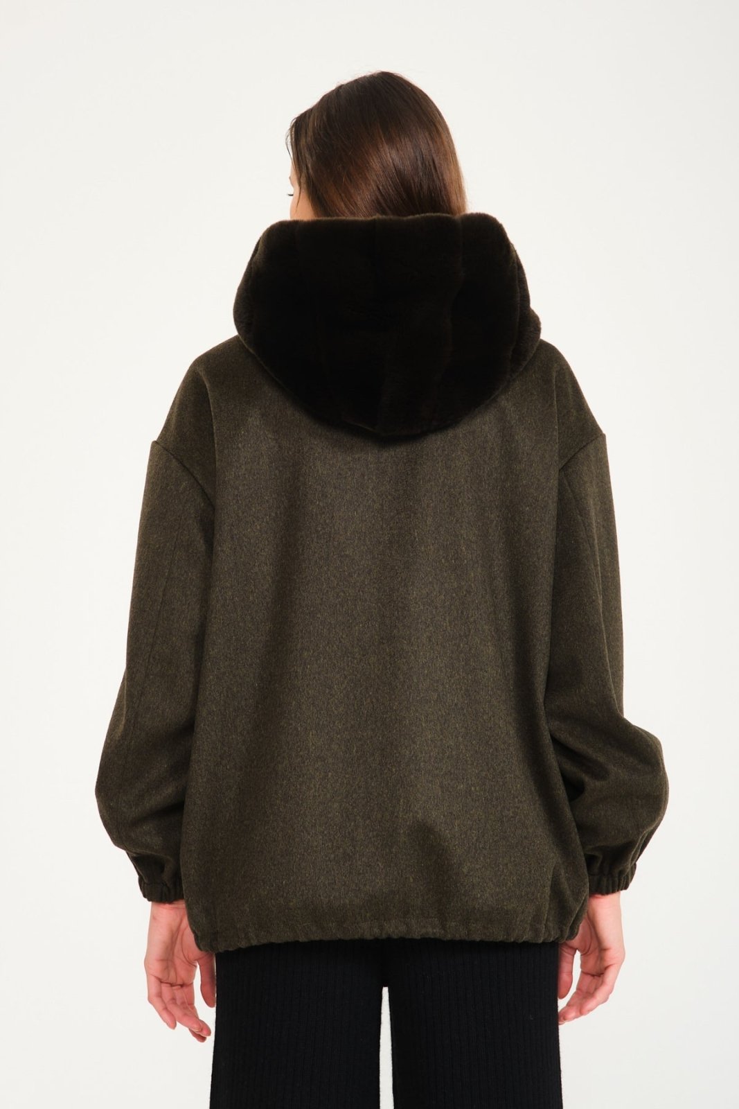 Khaki Wool & Rex Fur Coat - ADAMO