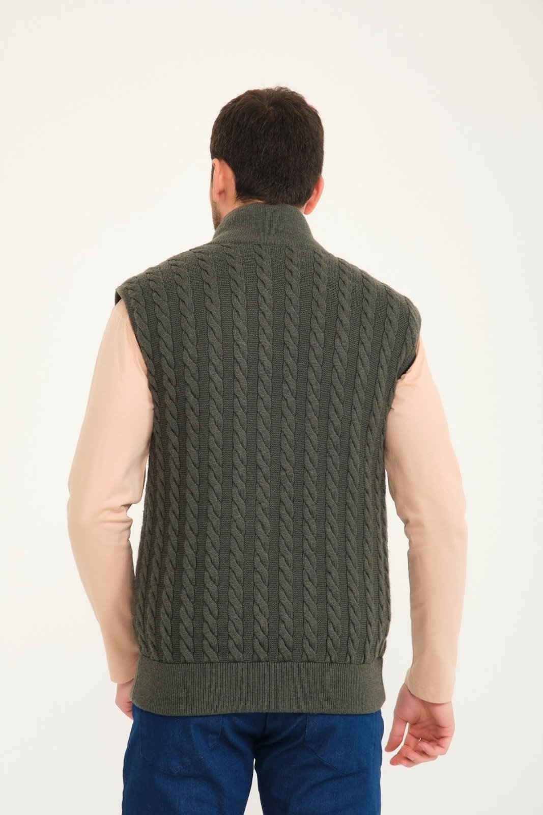 Khaki Wool & Rex Fur Knit Vest - ADAMO