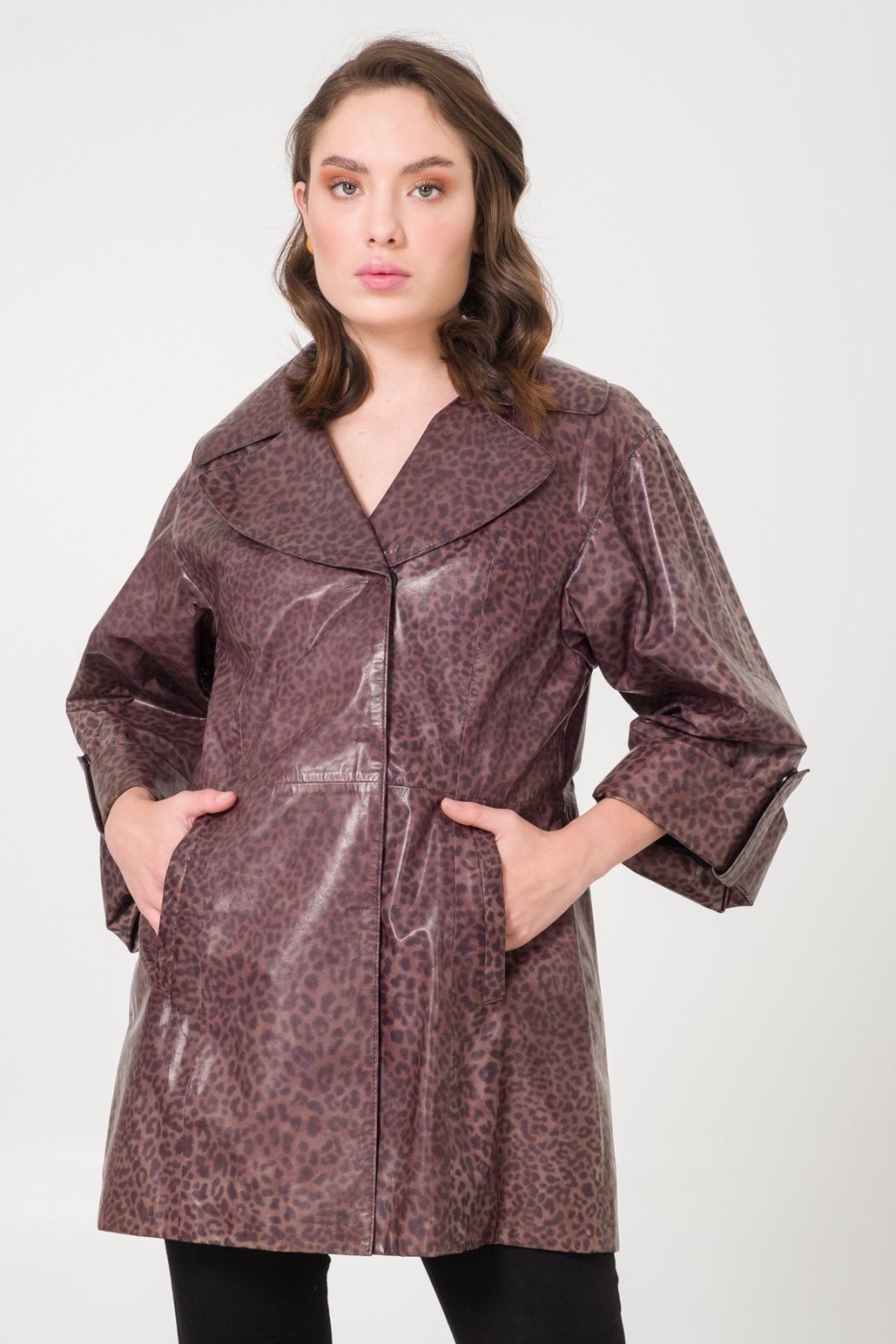 Leopard Pattern Leather Coat - ADAMO