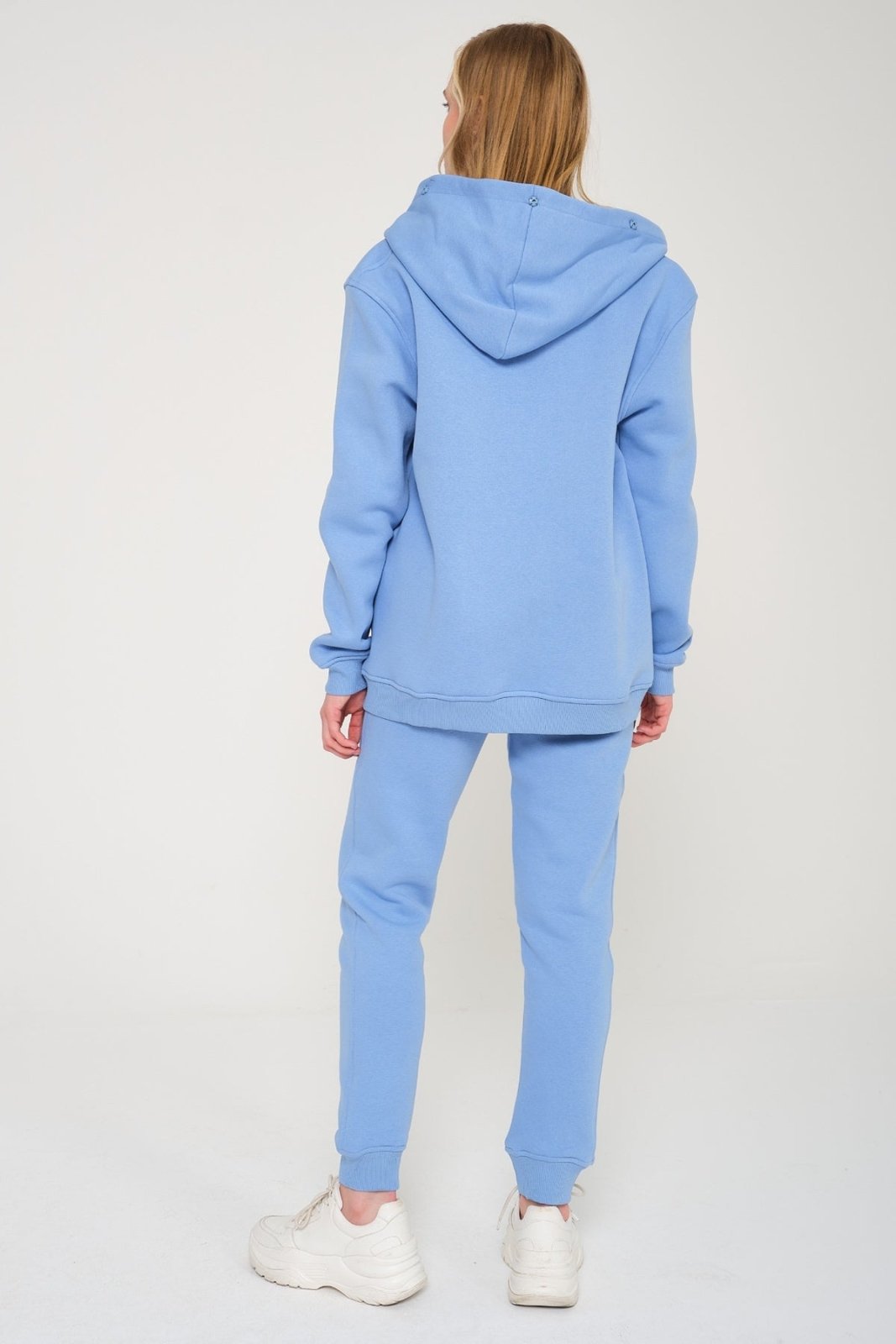 Light Blue Chinchilla Fur Zipped Hoodie & Jogger Set - ADAMO