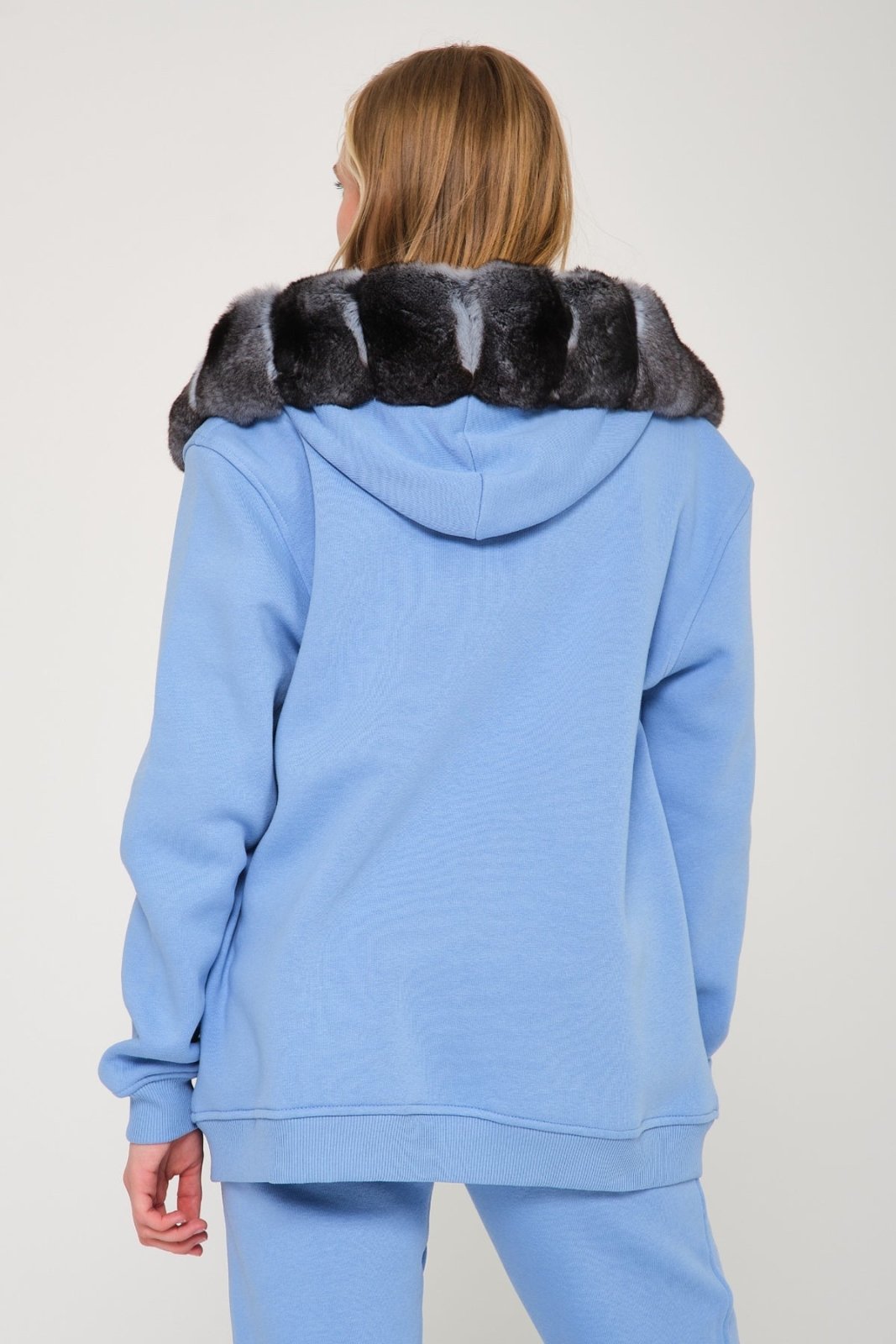 Light Blue Chinchilla Fur Zipped Hoodie & Jogger Set - ADAMO