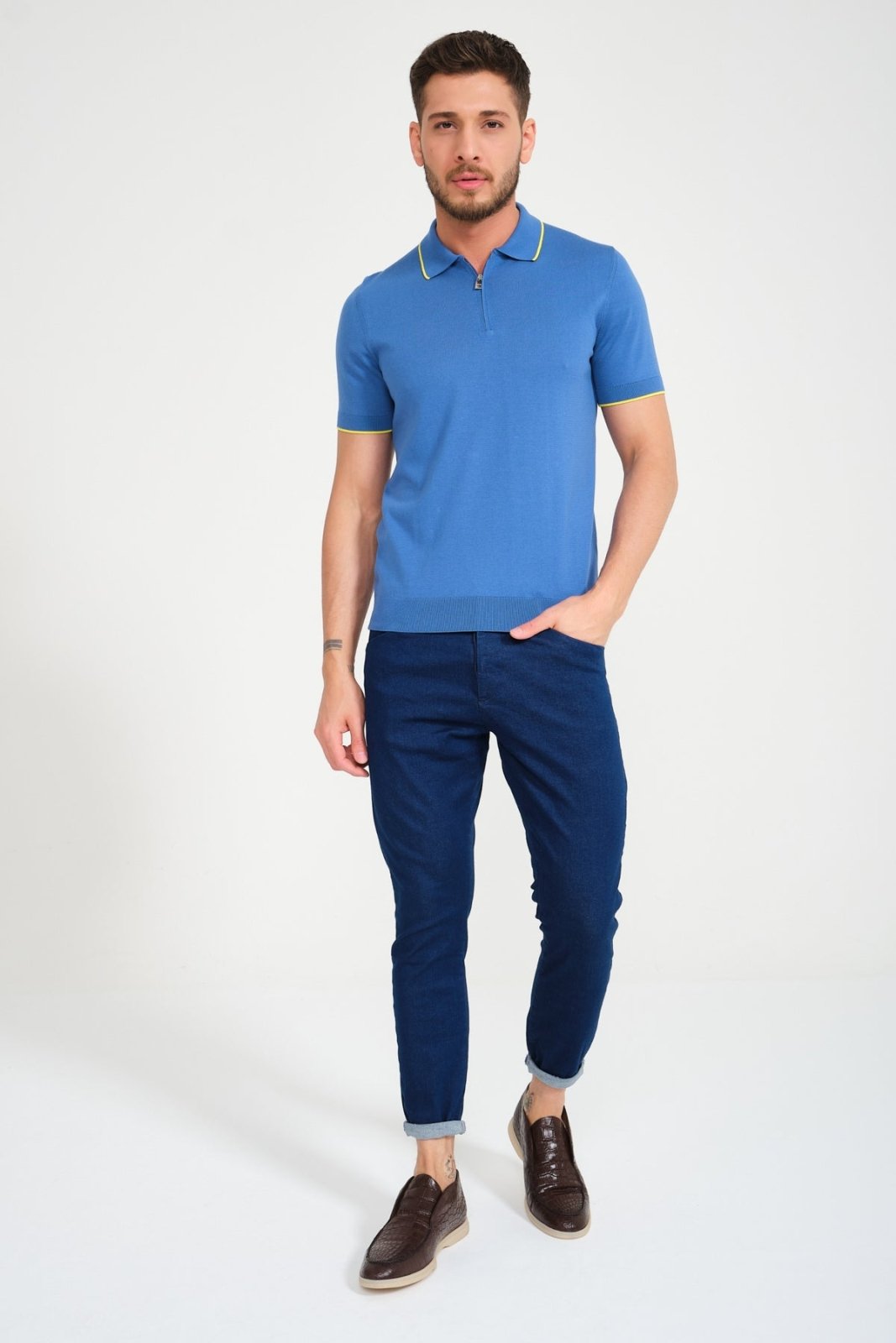 Light Blue Cotton Polo Shirt - ADAMO