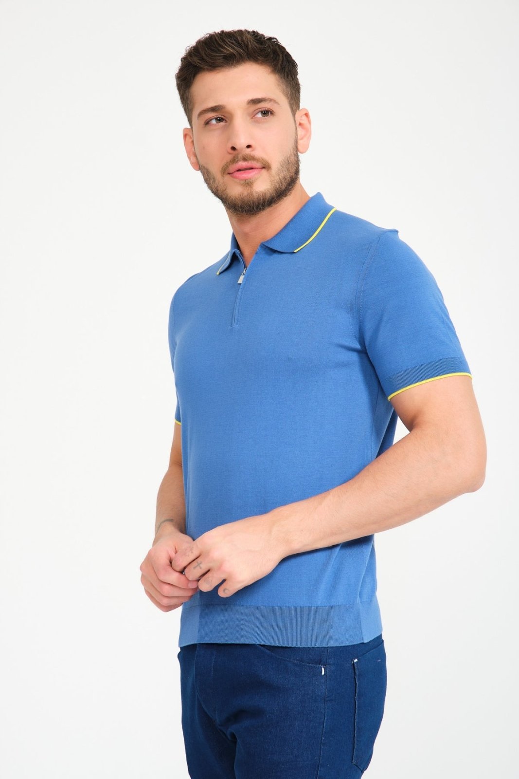 Light Blue Cotton Polo Shirt - ADAMO