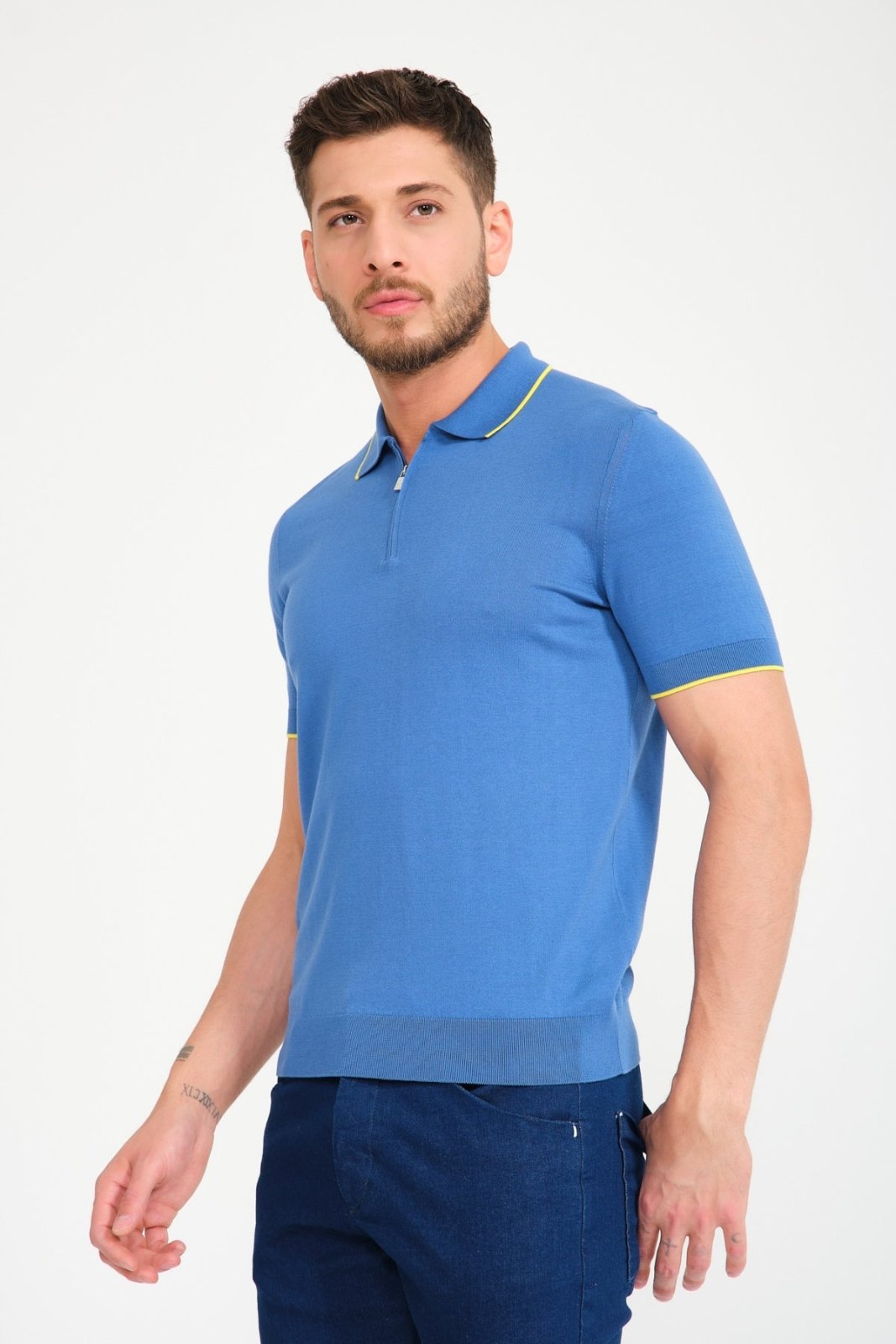 Light Blue Cotton Polo Shirt - ADAMO