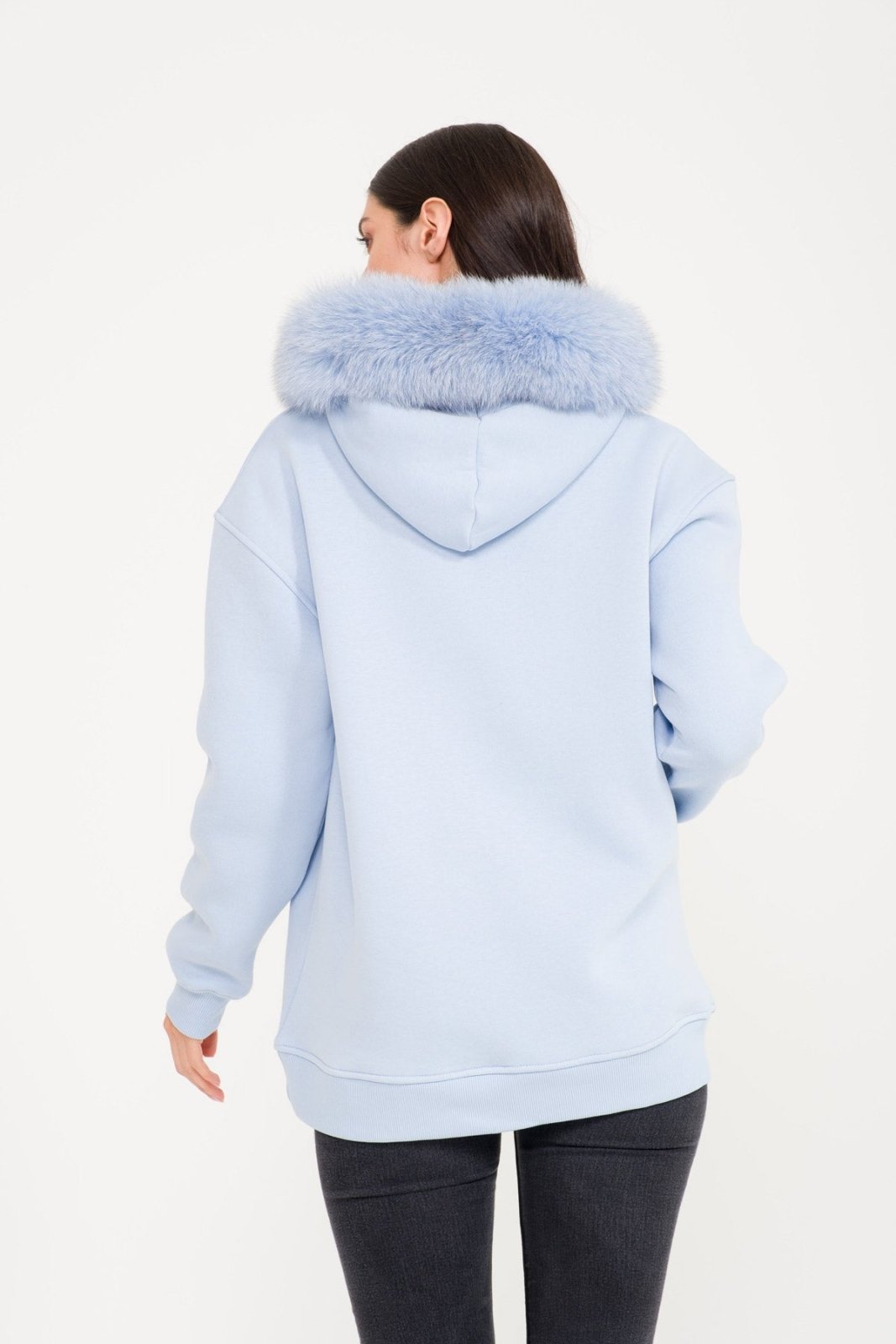 Light Blue Fox Fur Lined Hoodie - ADAMO