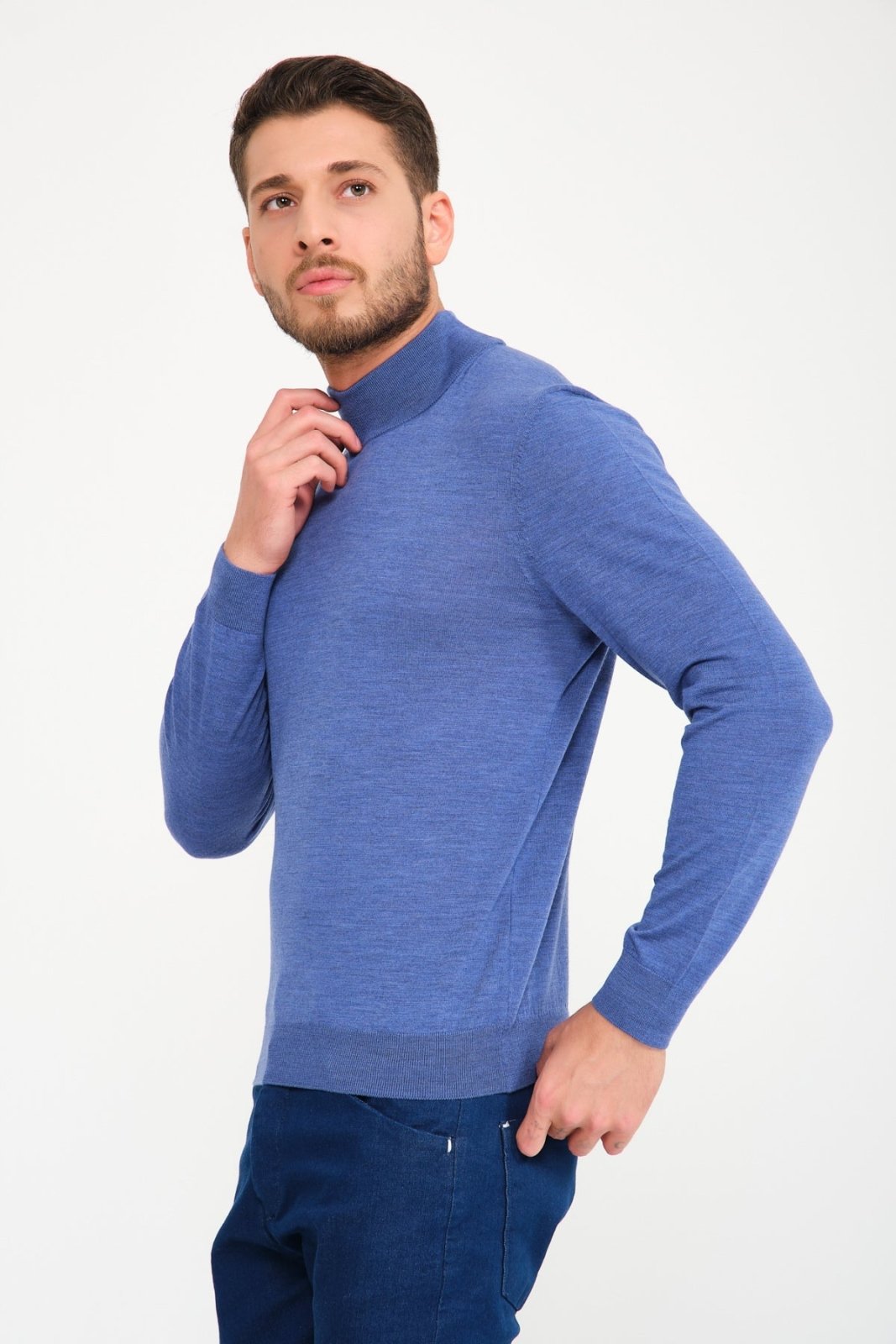 Light Blue Wool Knit Sweater - ADAMO