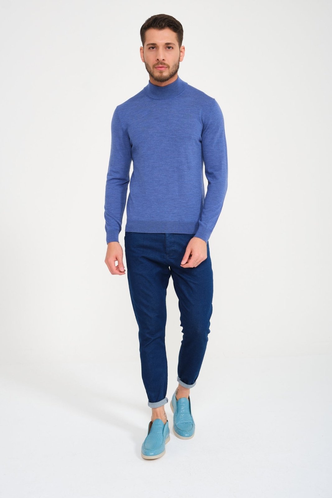 Light Blue Wool Knit Sweater - ADAMO