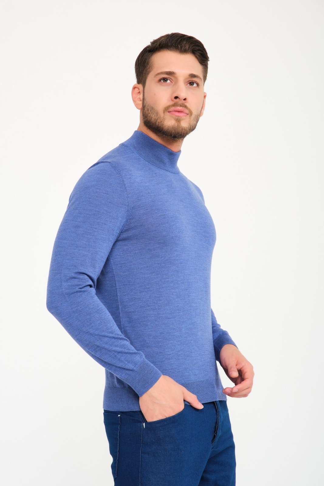 Light Blue Wool Knit Sweater - ADAMO