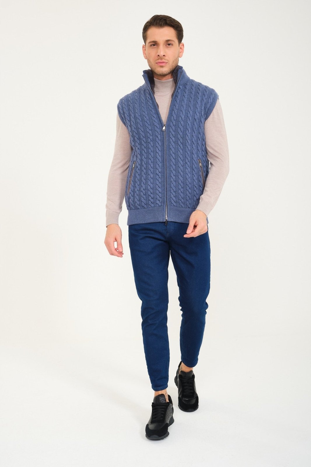 Light Blue Wool & Rex Fur Knit Vest - ADAMO