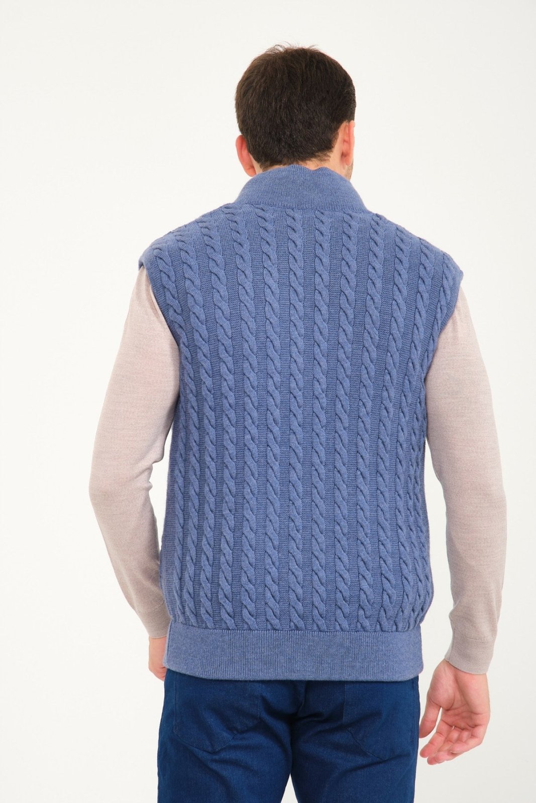 Light Blue Wool & Rex Fur Knit Vest - ADAMO