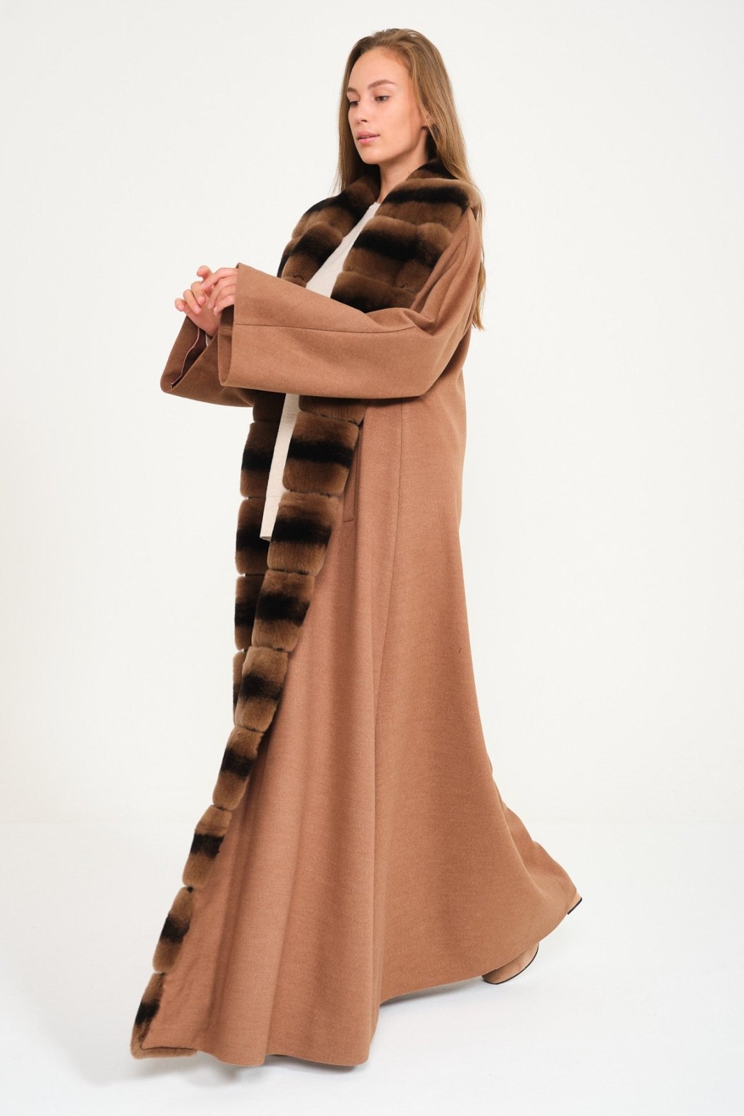 Light Brown Wool Rex Fur Abaya - ADAMO