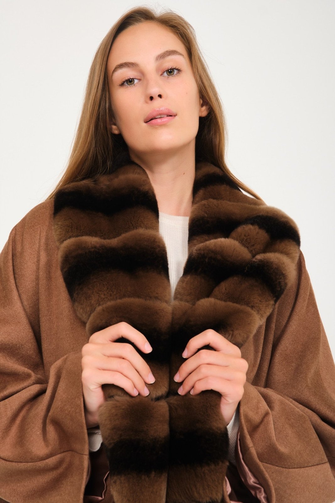 Light Brown Wool Rex Fur Abaya - ADAMO