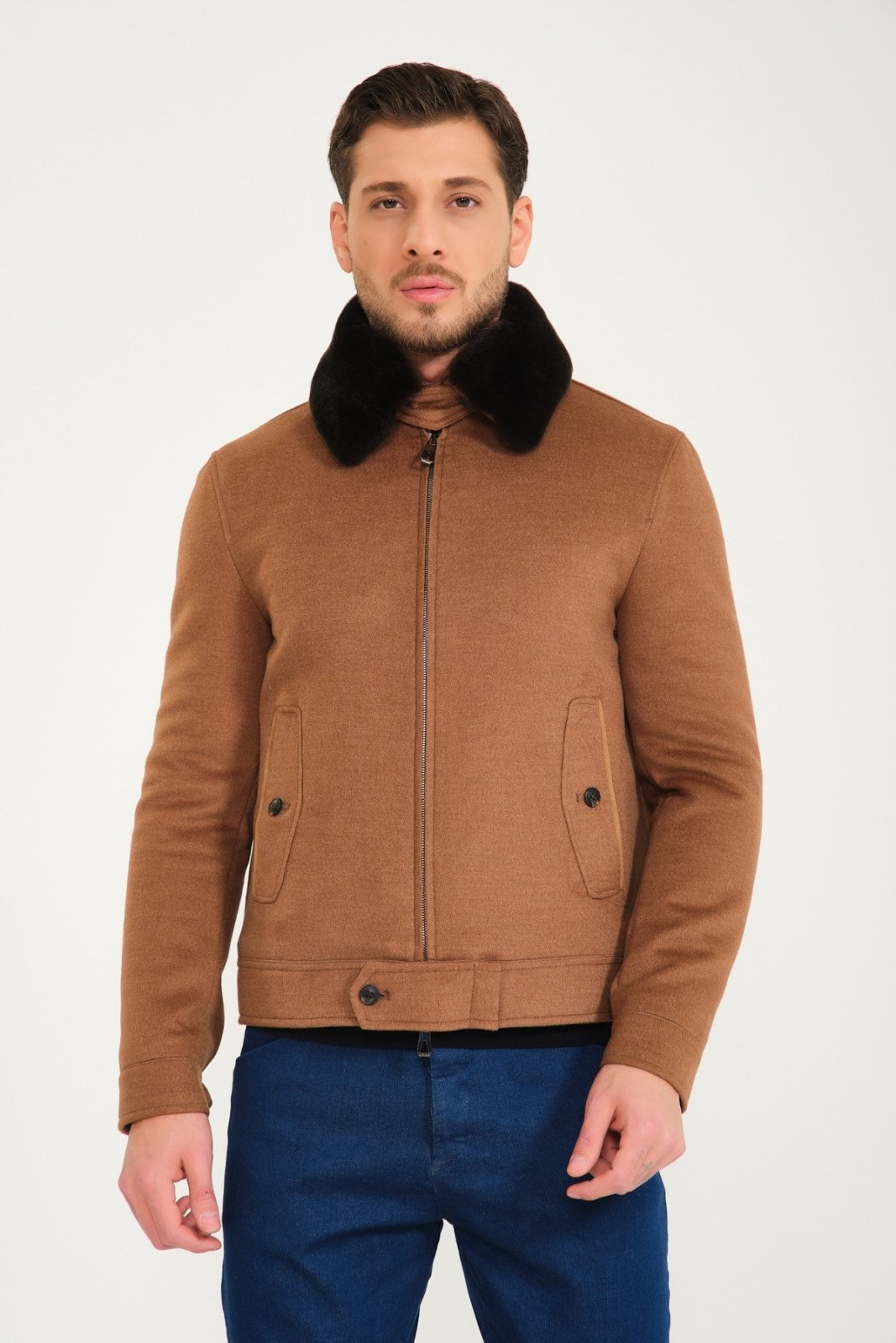 Light Brown Wool & Rex Fur Coat - ADAMO