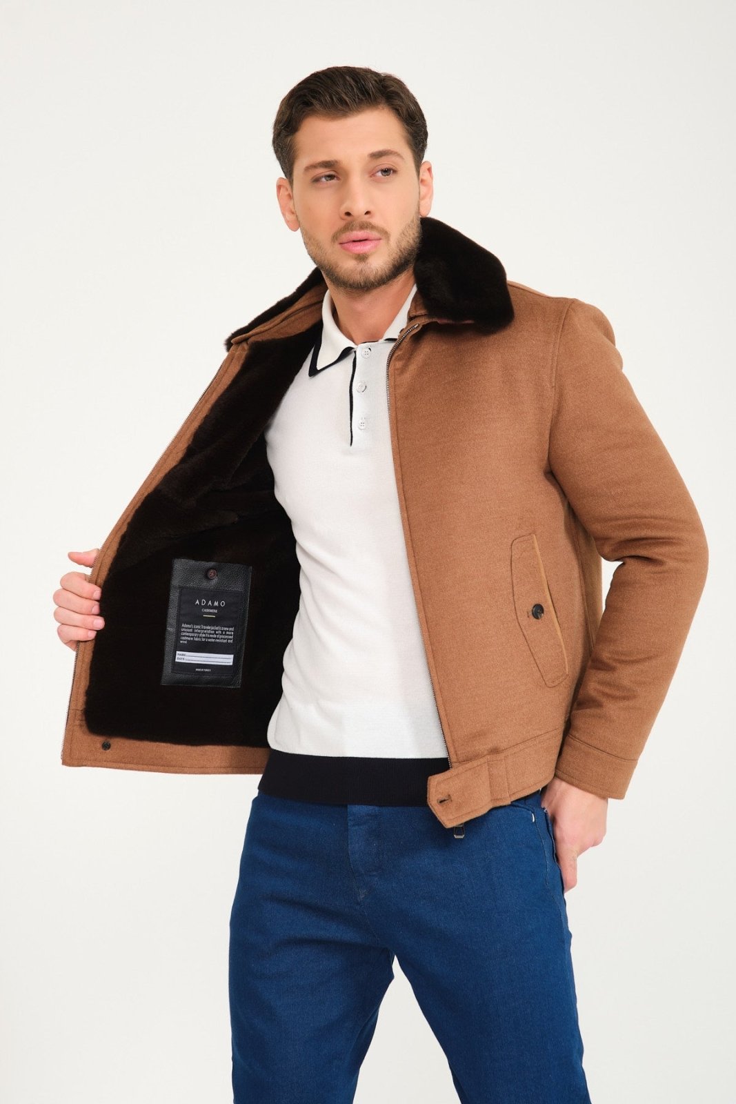 Light Brown Wool & Rex Fur Coat - ADAMO